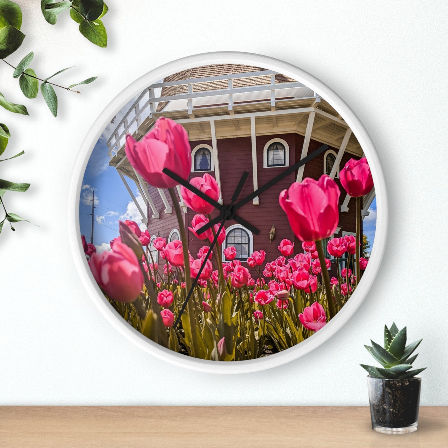Windmill Pink Tulips Wall Clock (SP Photography Collection)