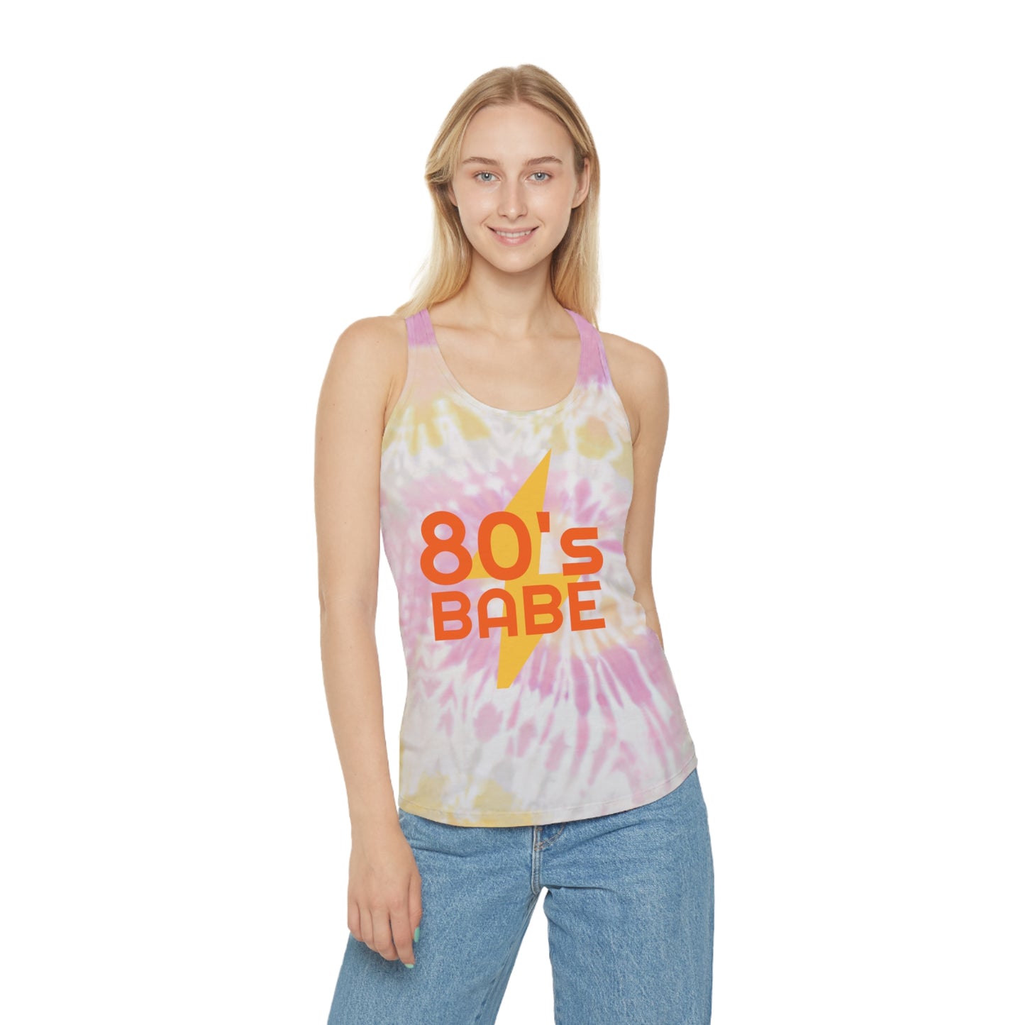 80s Pink Graphic Tye Dye Racerback Tank Top ( aiB & J Collections) SMALL