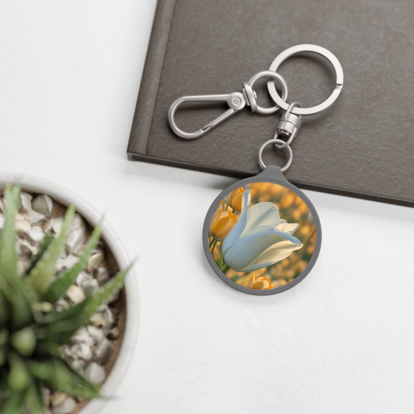 White Flower Tulip Key Ring (SP Photography Collection)