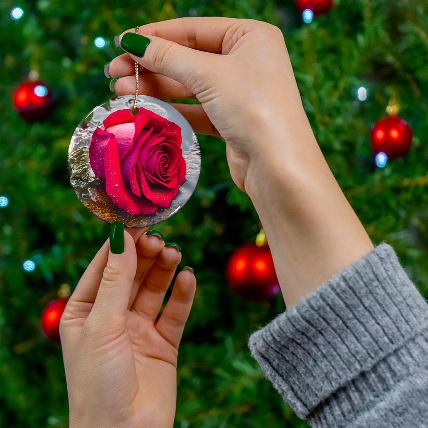 Red Rose Ceramic Ornament (SP Photography Collection)