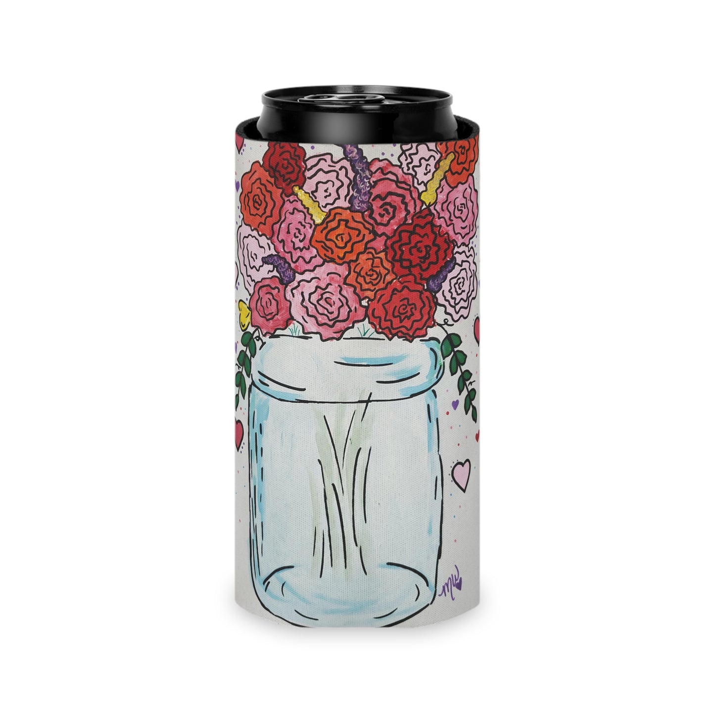 Valentines Day Slim Can Cooler Sleeve (Specialties Collection) GRAY