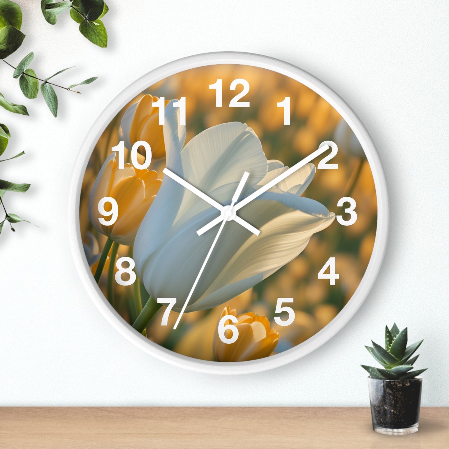 White Flower Tulip Wall Clock (SP Photography Collection)