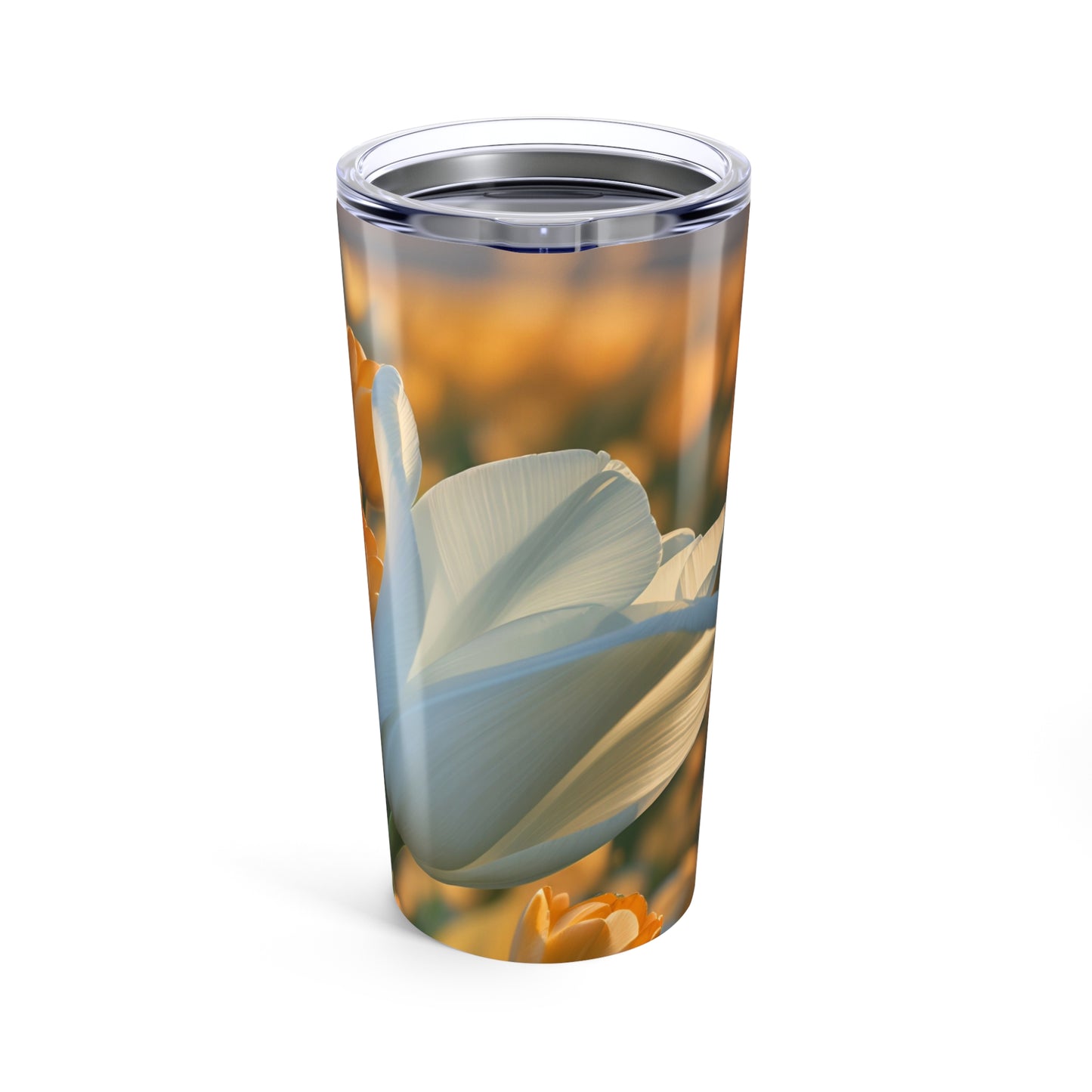 White Flower Tulip Tumbler 20oz (SP Photography Collection) BROWN
