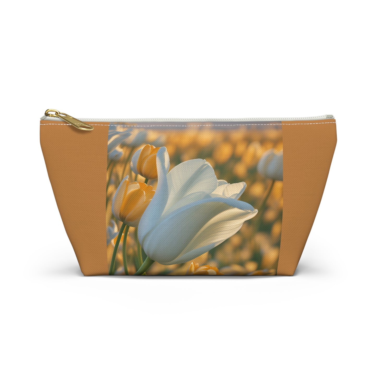 White Flower Tulip Pouch w T-bottom (SP Photography Collection) BROWN