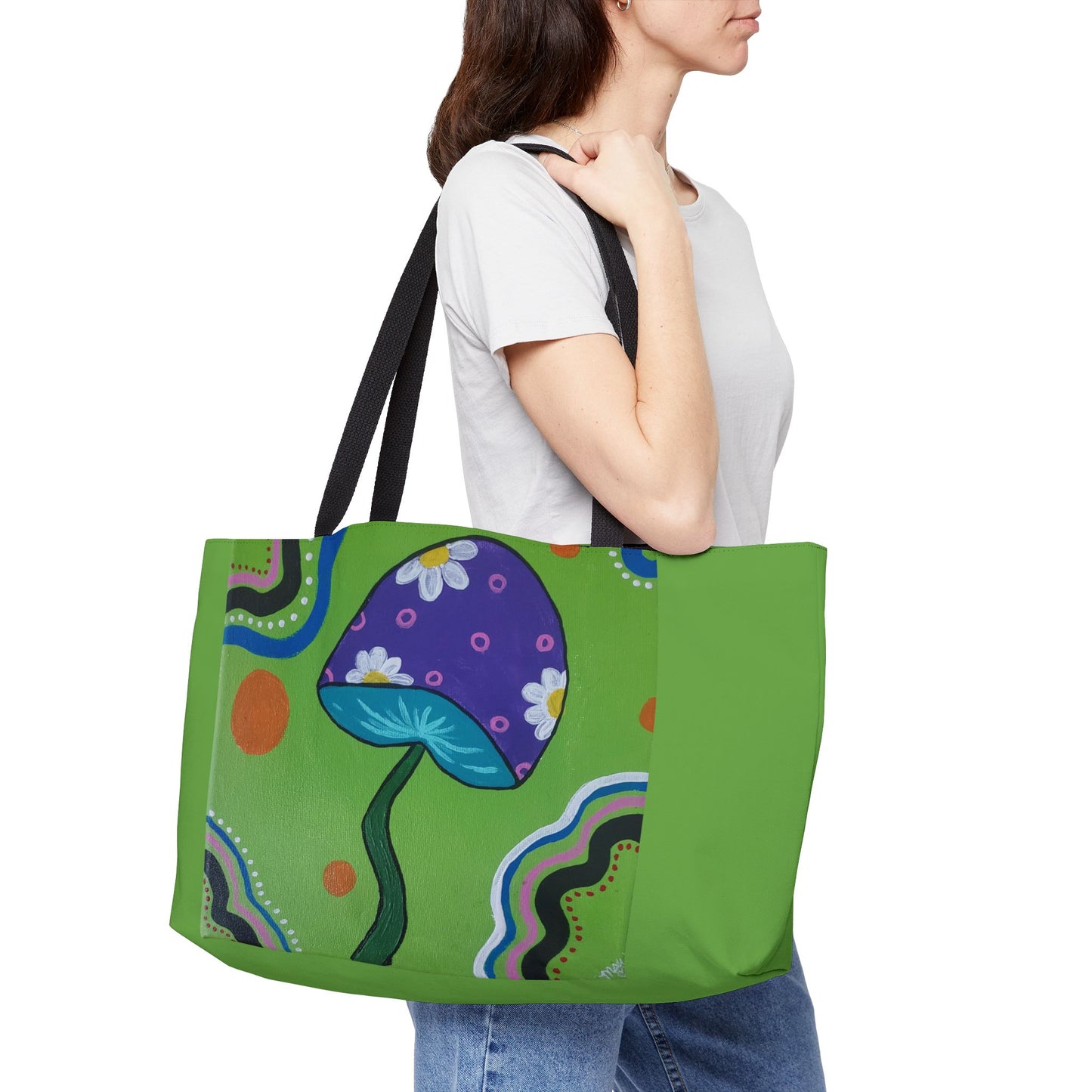 Marguerite Mushroom Weekender Tote Bag (Peculiar Paintings Collection) GREEN