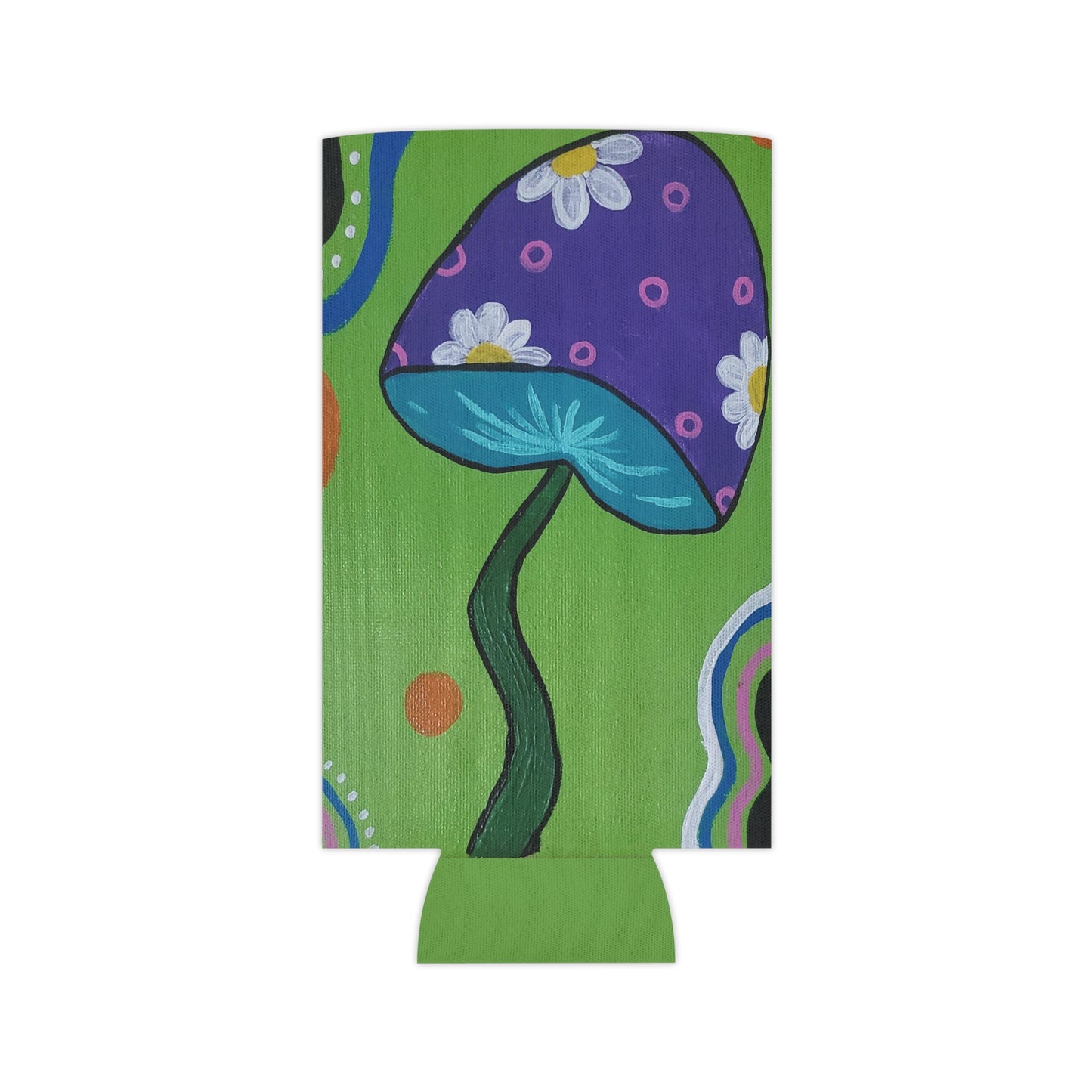 Marguerite Mushroom Can Slim Cooler Sleeve (Peculiar Paintings Collection) GREEN