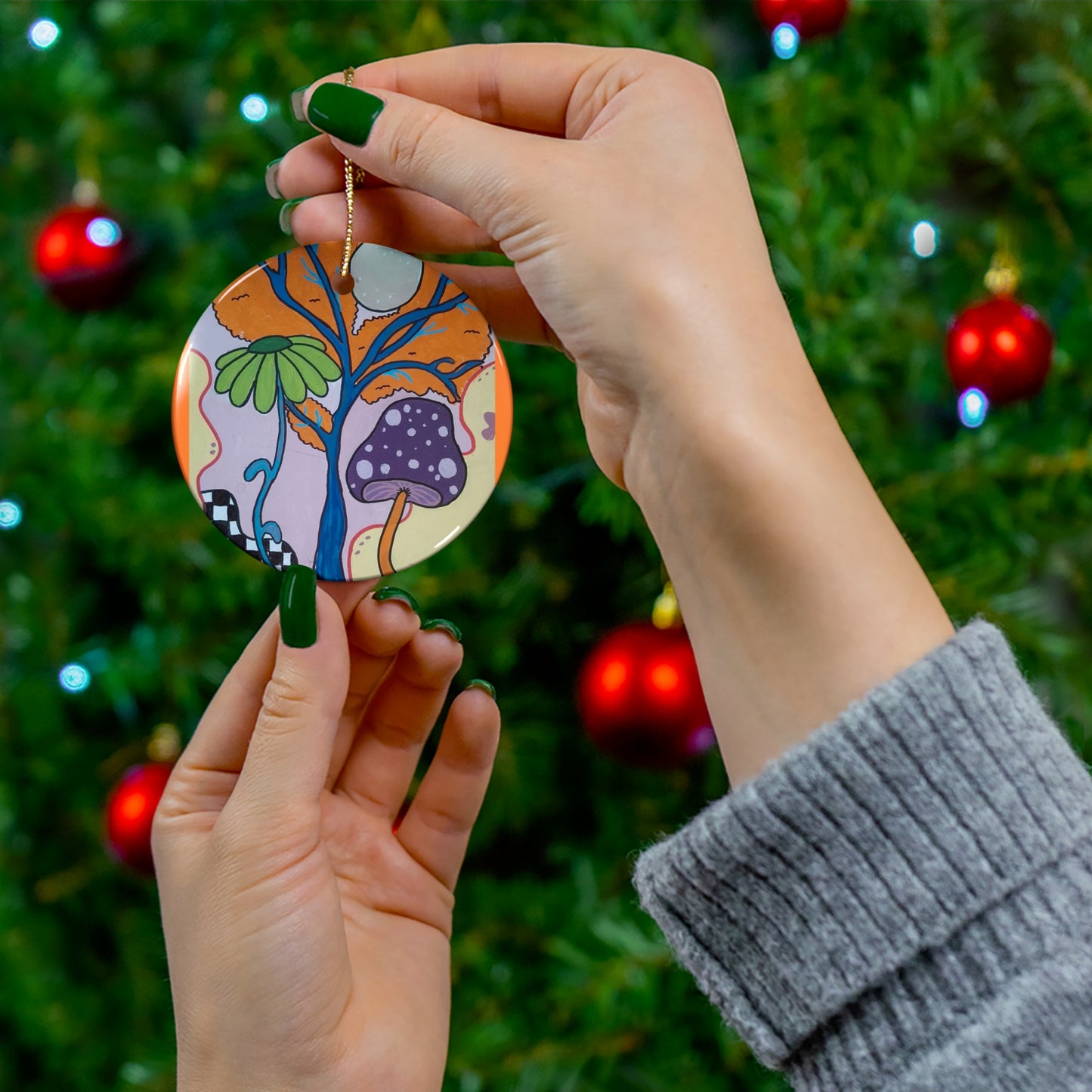 Mystic Mushroom Ceramic Ornament (Peculiar Paintings Collection)
