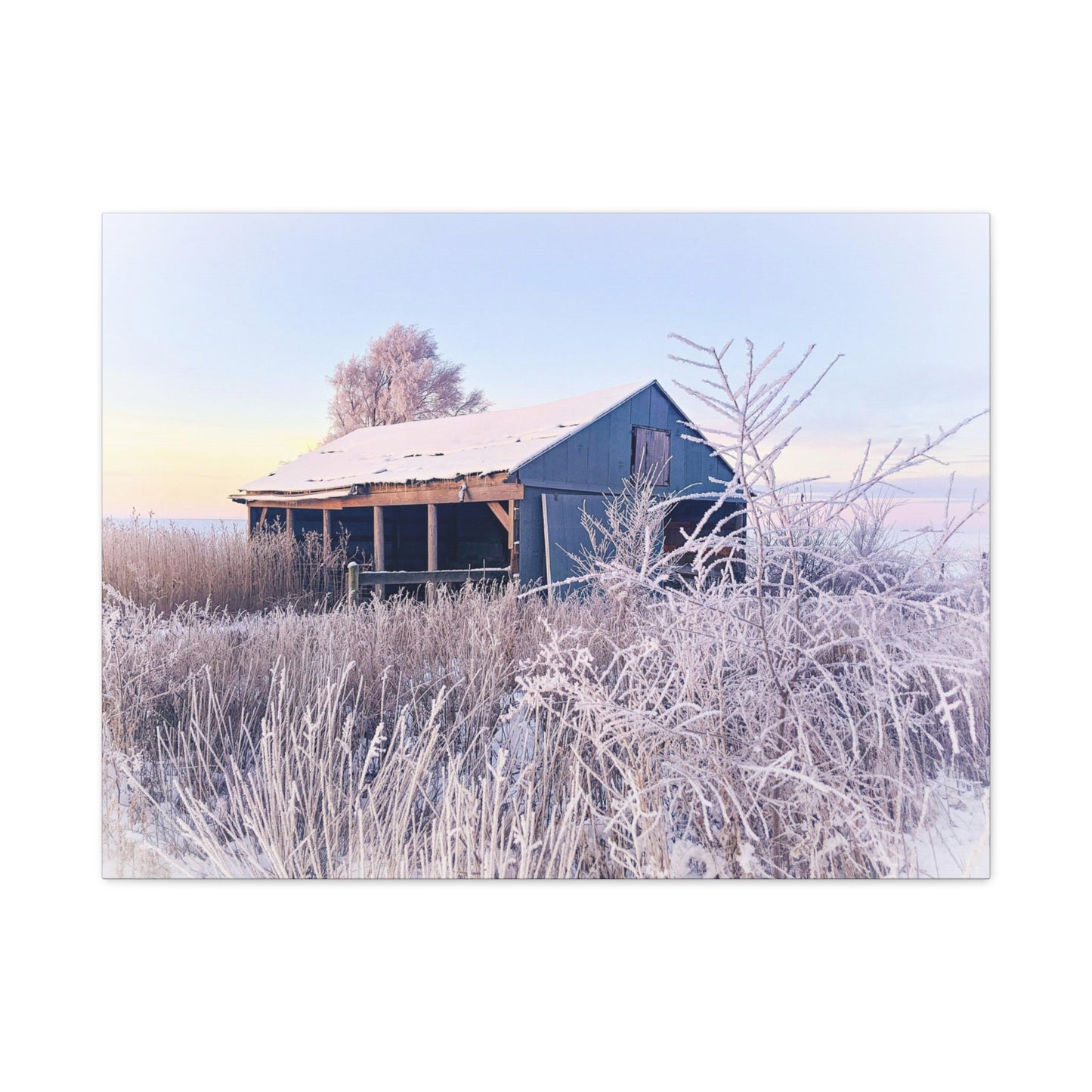 Wintery Barn Matte Canvas, Stretched, 1.25" (SP Photagrapy Collection) 32" X 24"
