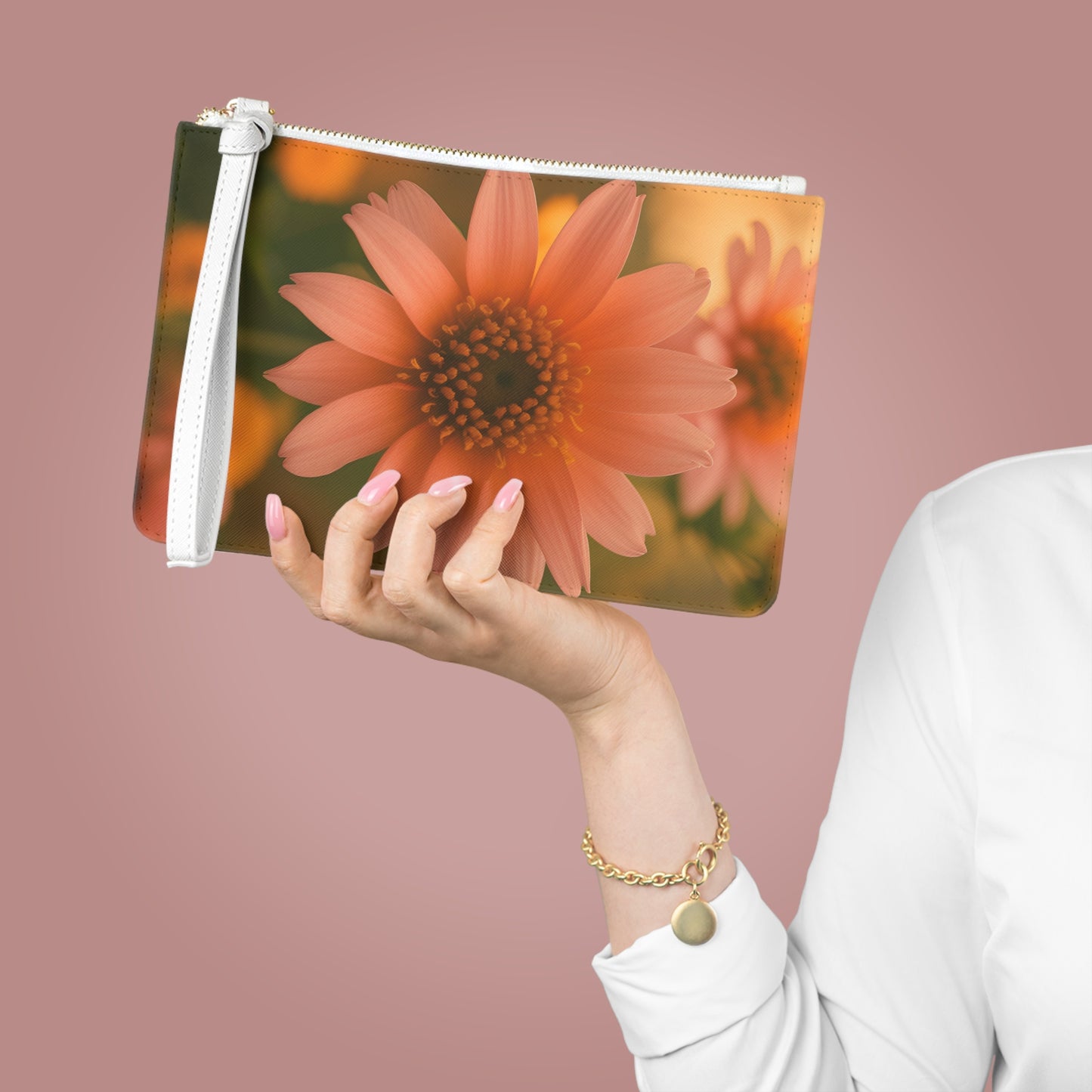 Peach Daisy Large Clutch Bag (SP Photography Collection) ORANGE