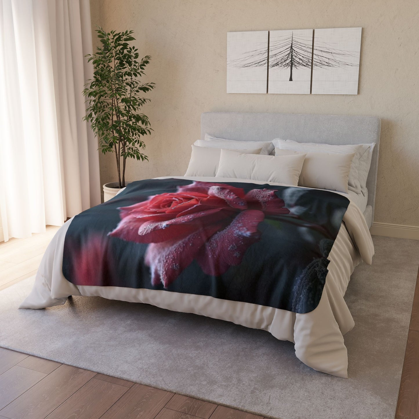 Frosty Rose Fleece Sherpa Blanket (aiB & J Collections)