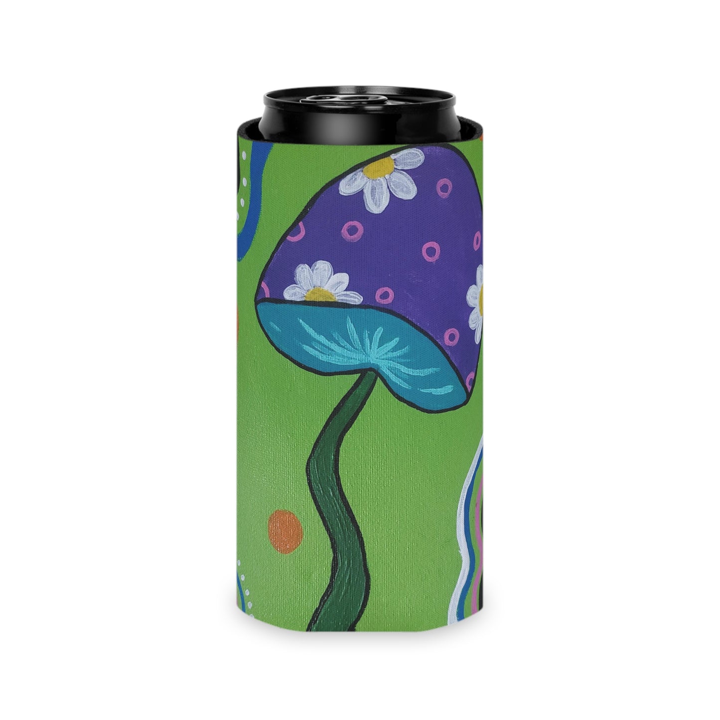 Marguerite Mushroom Can Slim Cooler Sleeve (Peculiar Paintings Collection) GREEN