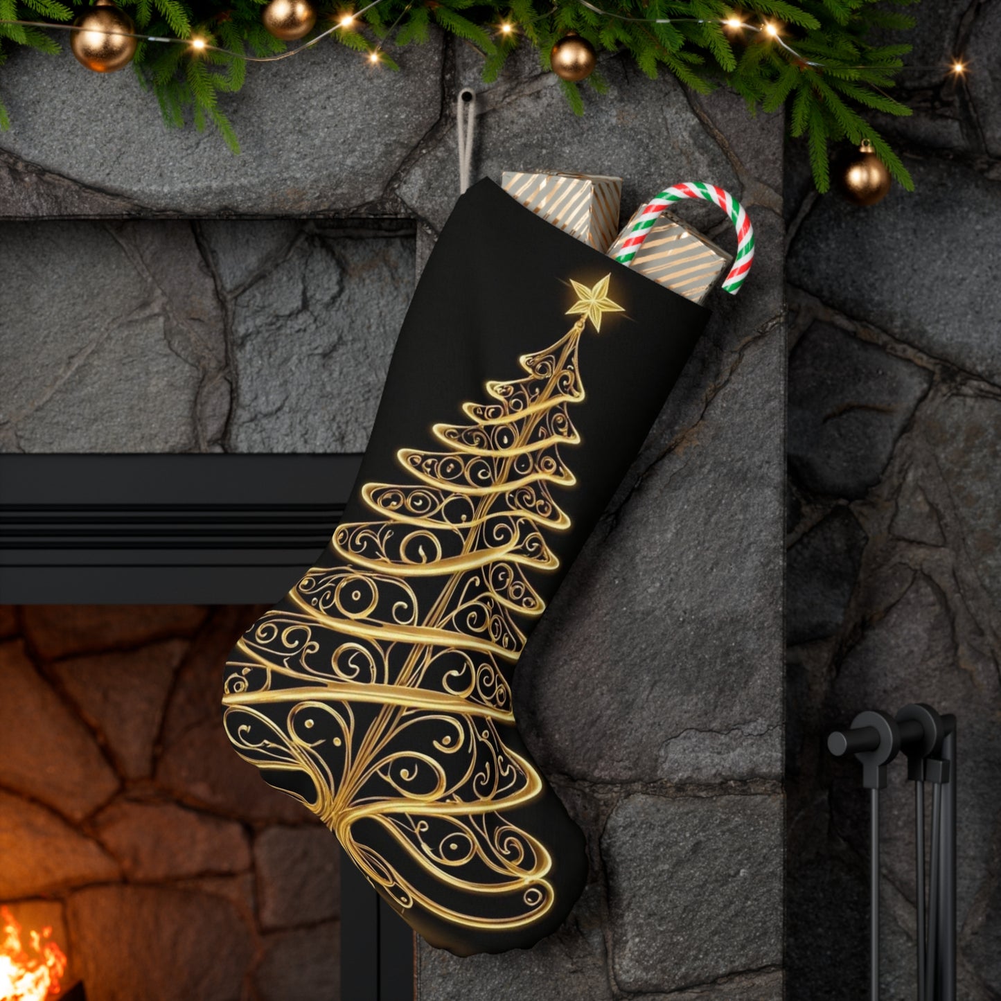 Golden Tree Stocking (ai B & J Collections) BLACK