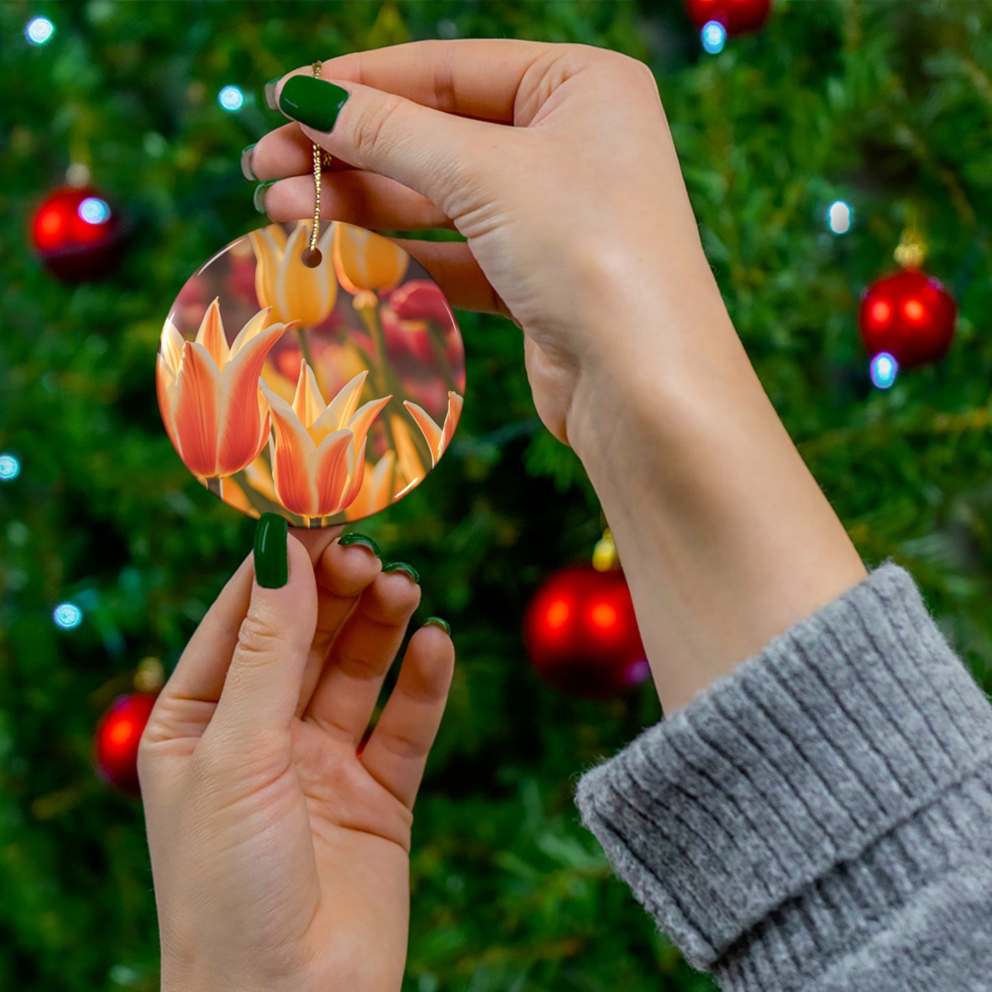 Orange Yellow Tulip Ceramic Ornament (SP Photography Collection)
