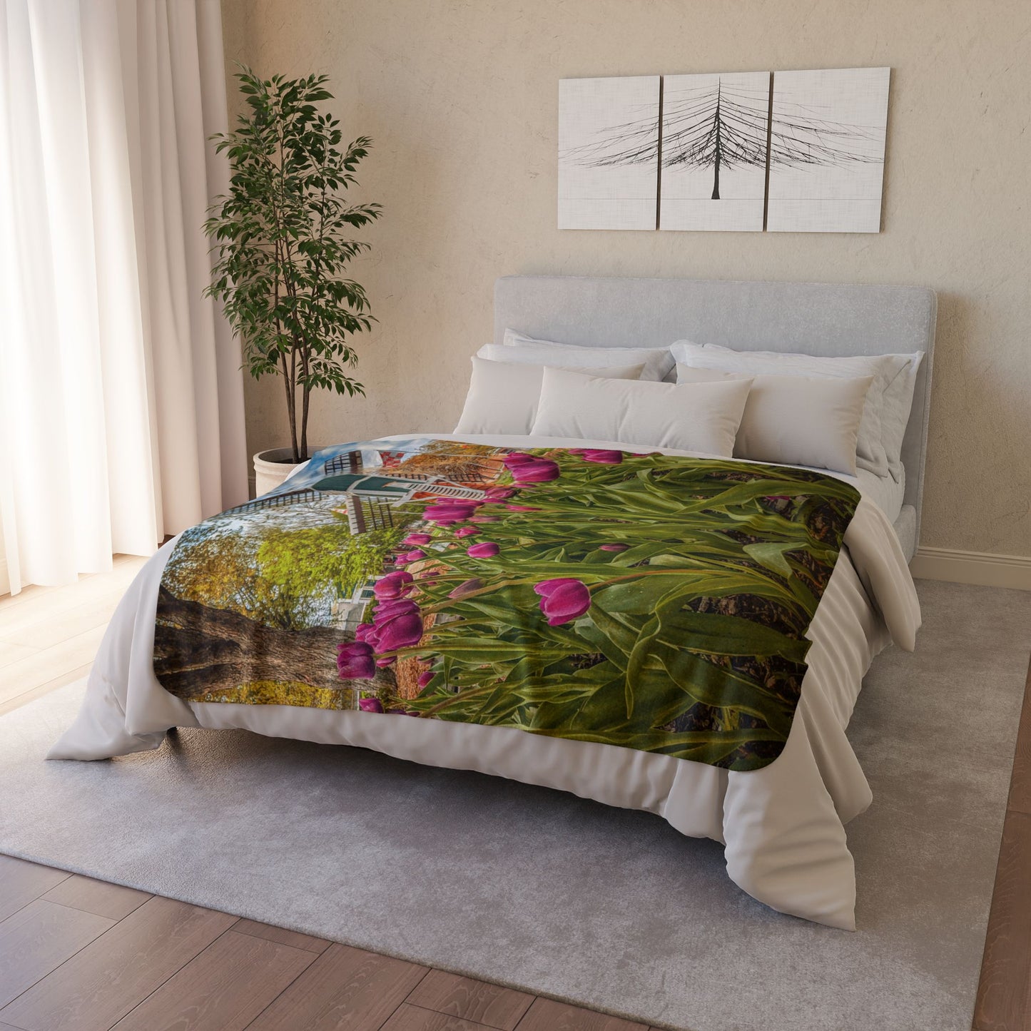 Windmill Tulips Fleece Sherpa Blanket (SP Photography Collection)