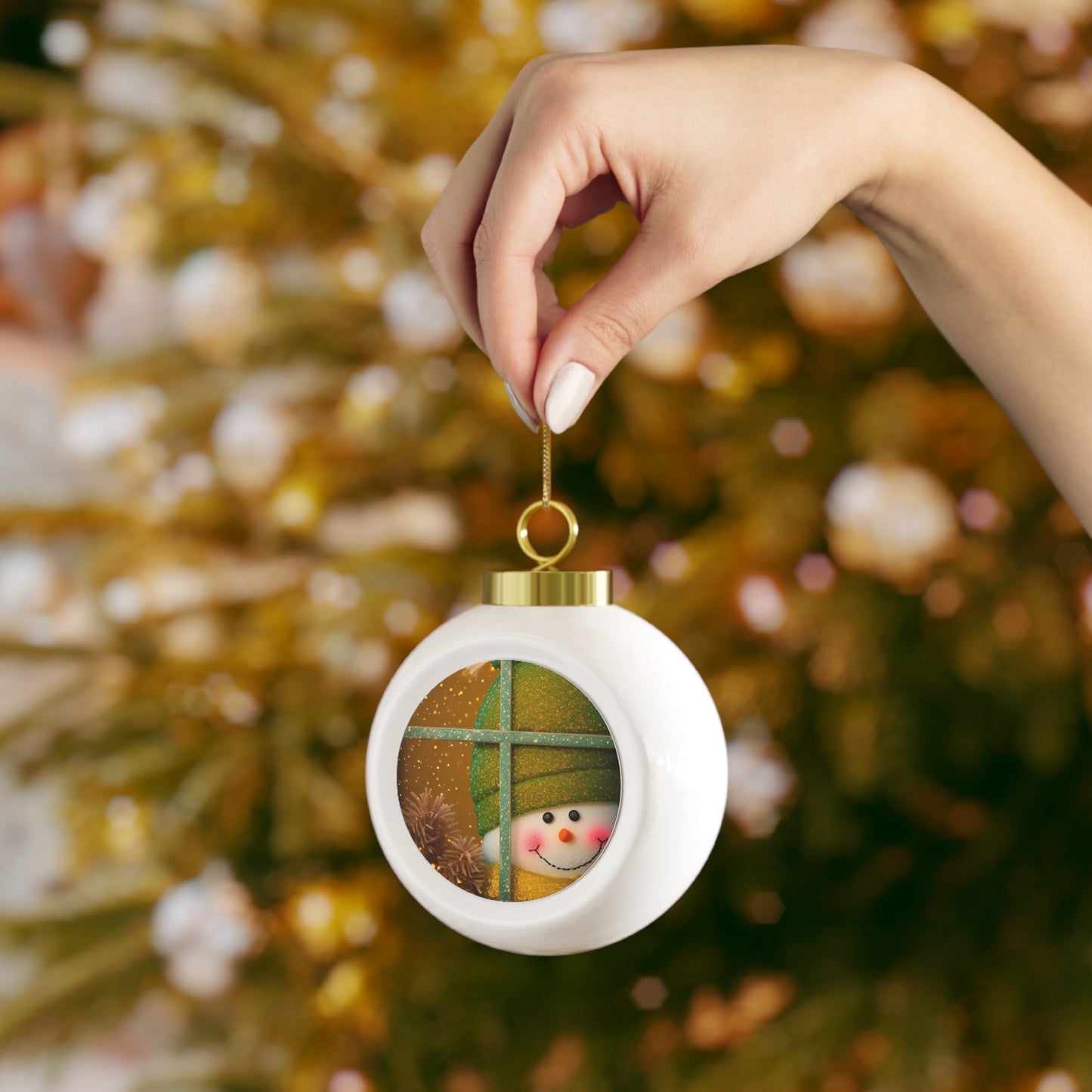 Peek A Boo Snowman Ceramic Christmas Ornament (SP Photography Collection)