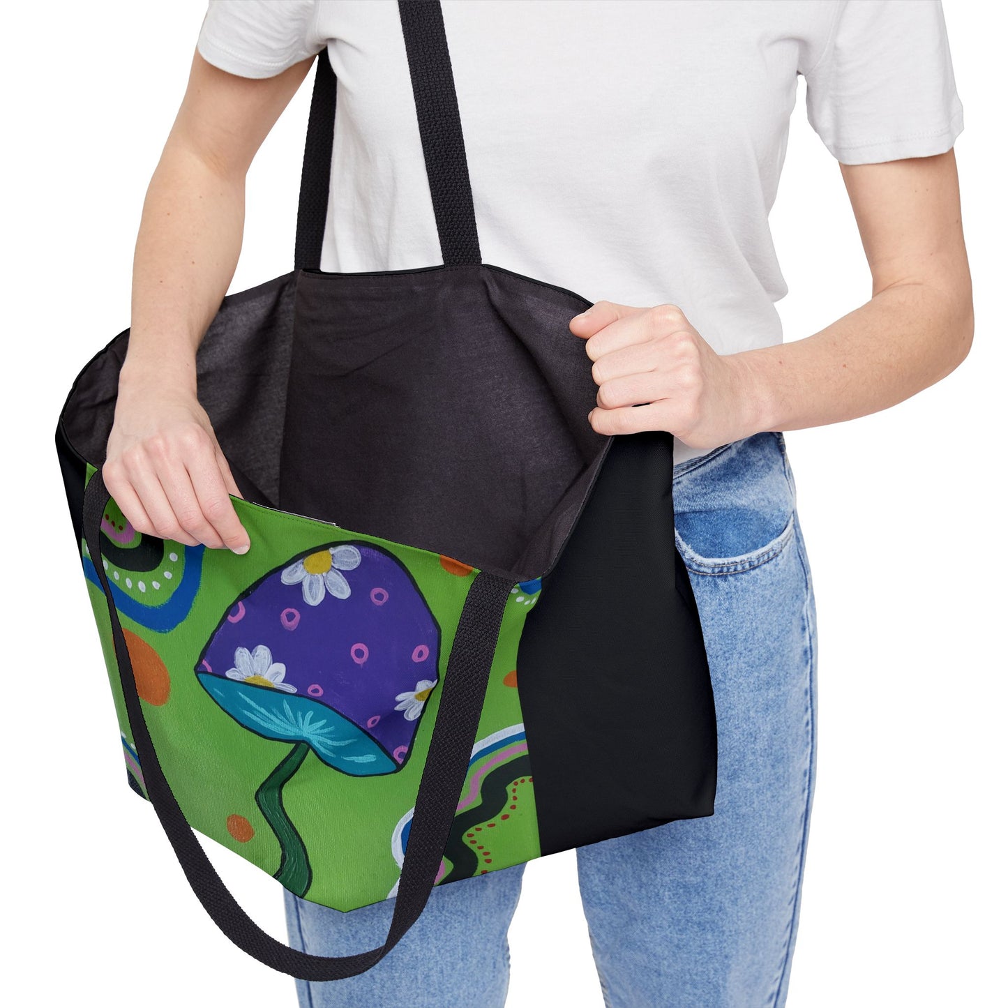 Marguerite Mushroom Weekender Tote Bag (Peculiar Paintings Collection) BLACK