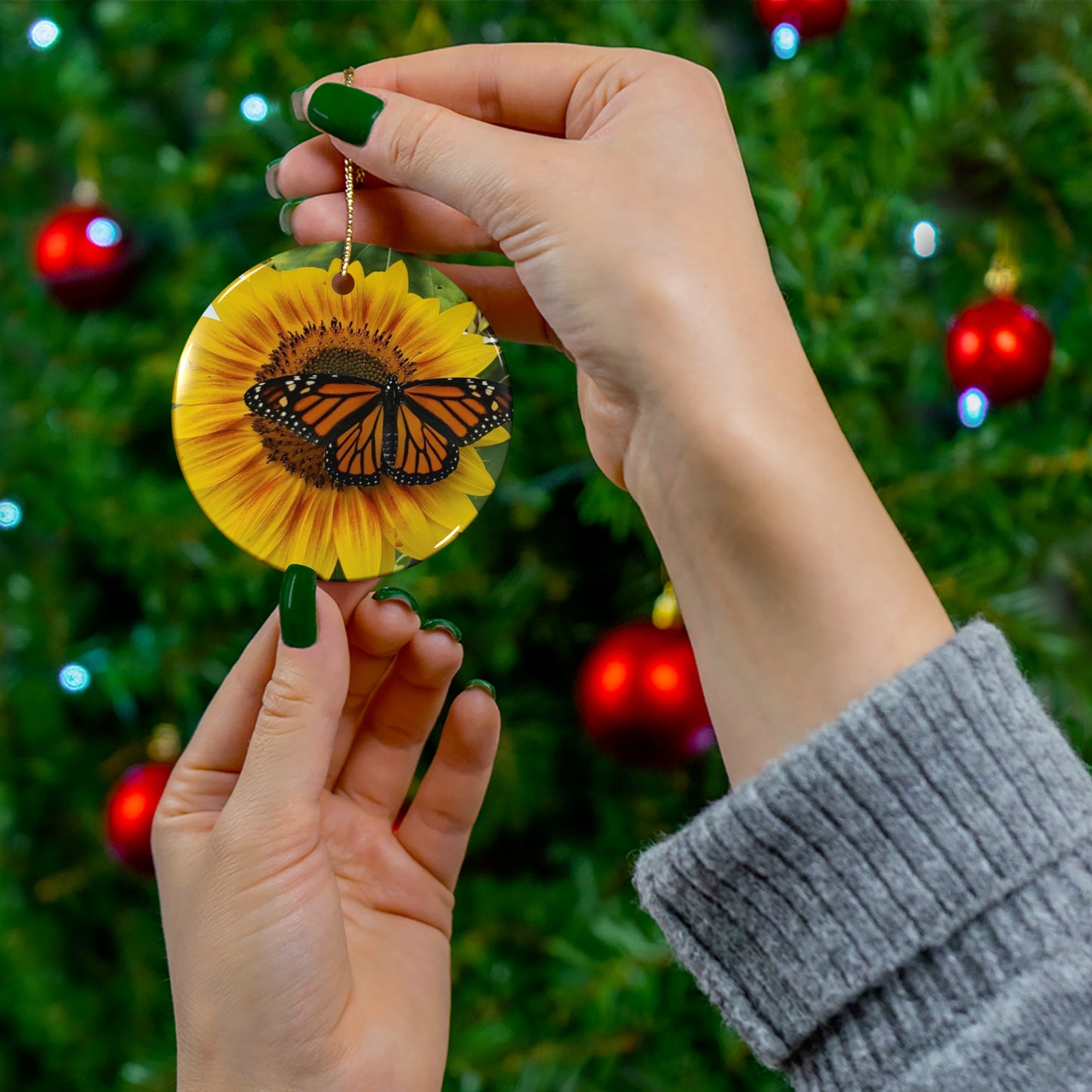 Happy Sunflower Ceramic Ornament (Enchanted Exposures By Tammy Lyne)
