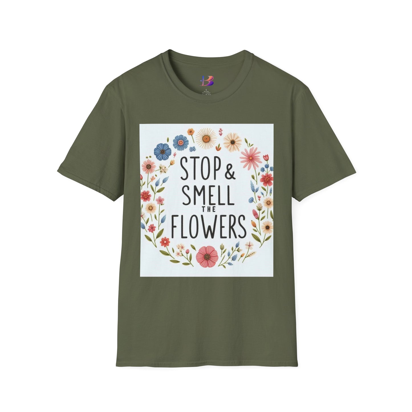 Smell The Flowers Unisex Softstyle T-Shirt (aiB & J Collections) (MULTIPLE COLORS)