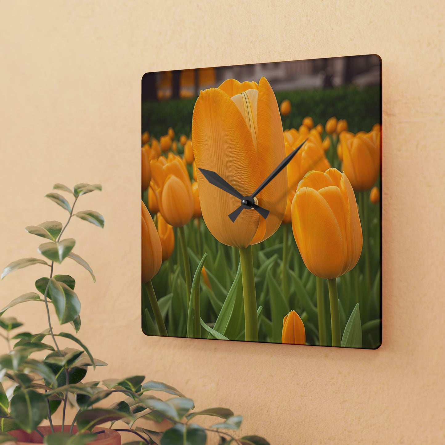 Yellow Tulip Acrylic Wall Clock (SP Photography Collection)
