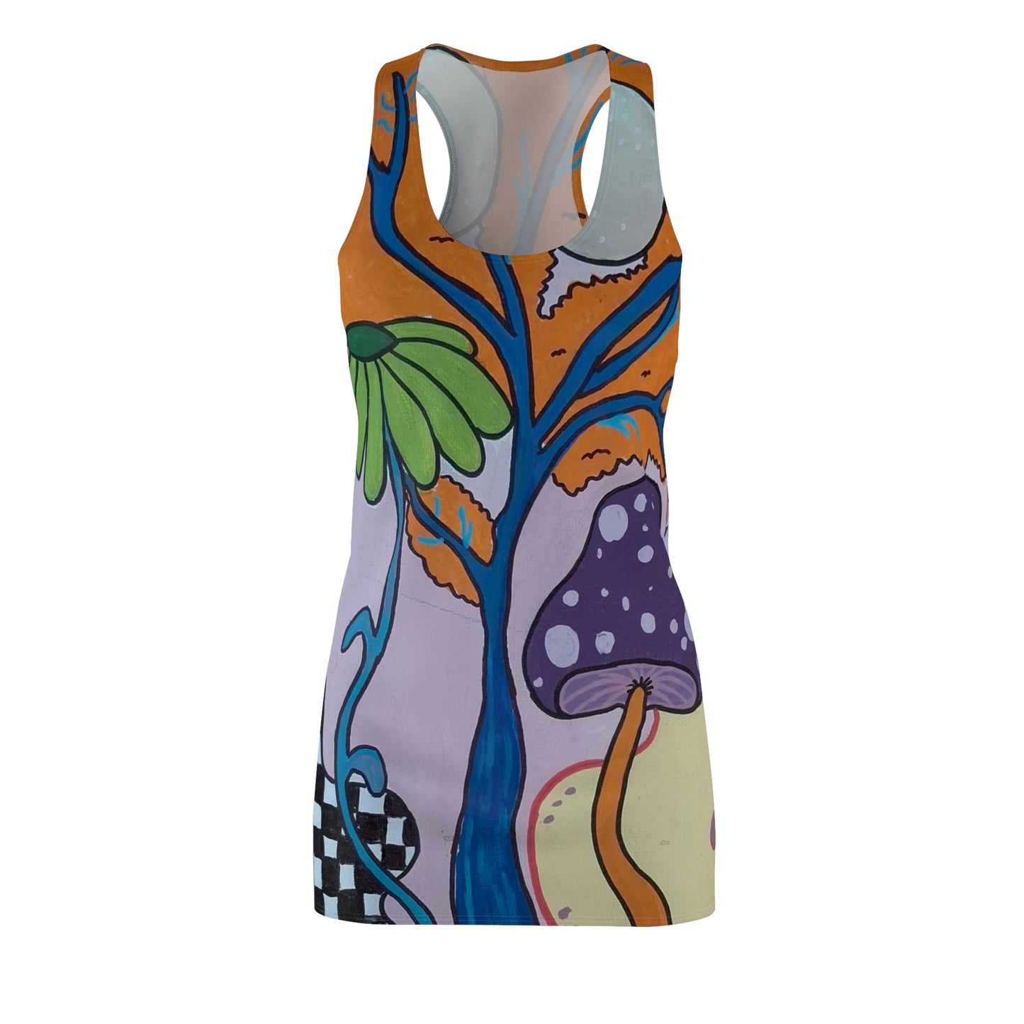 Mystic mushroom women's Cut & Sew Racer-back Dress (Peculiar Paintings Collection)