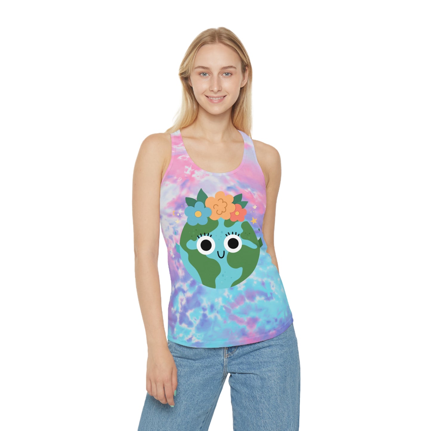 Earth Graphic Tye Dye Racerback Tank Top (B & J Collections)