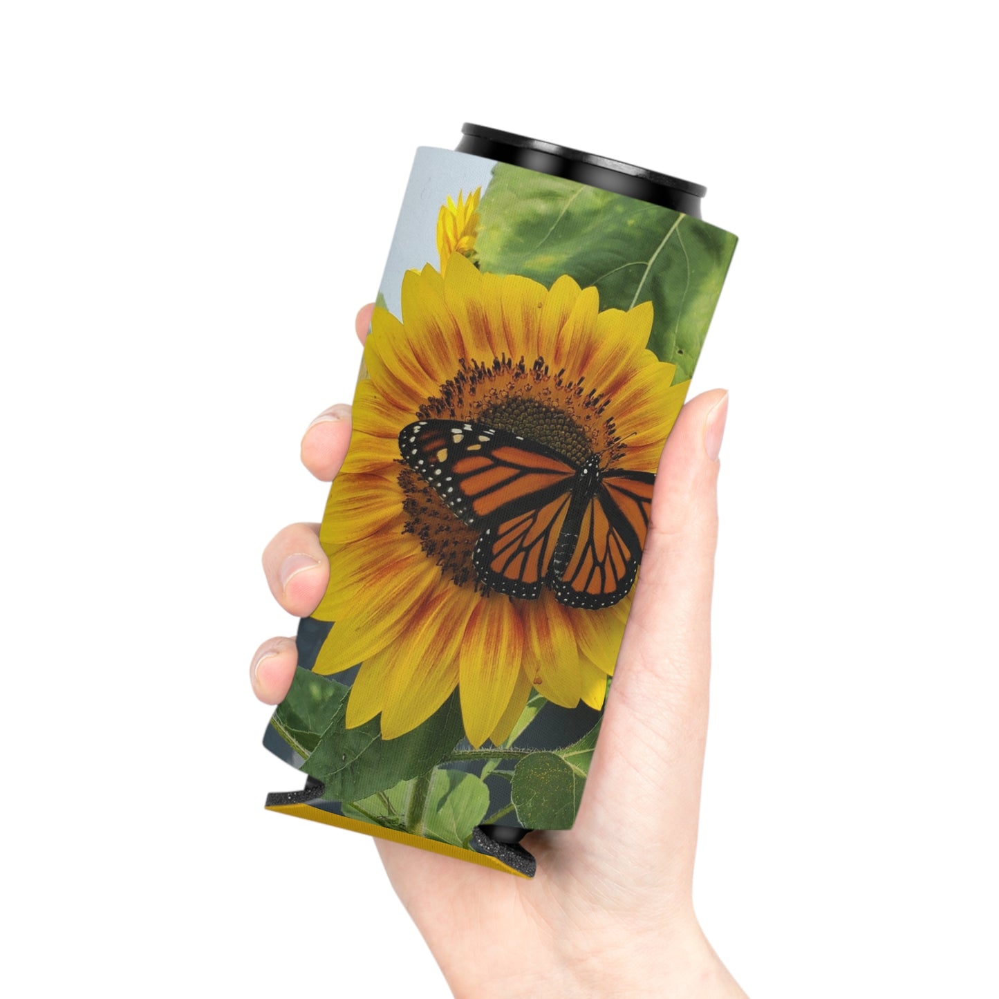 Happy Sunflower Slim Can Cooler Sleeve (Enchanted Exposures By Tammy Lyne) YELLOW