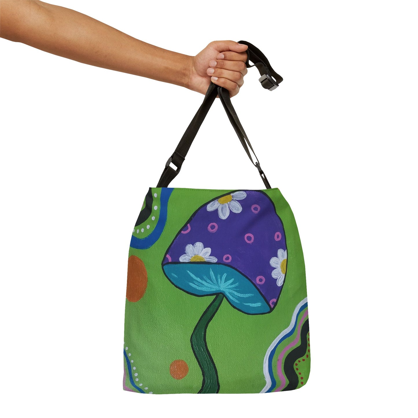 Marguerite Mushroom Adjustable Tote Bag (Peculiar Paintings Collection) GREEN