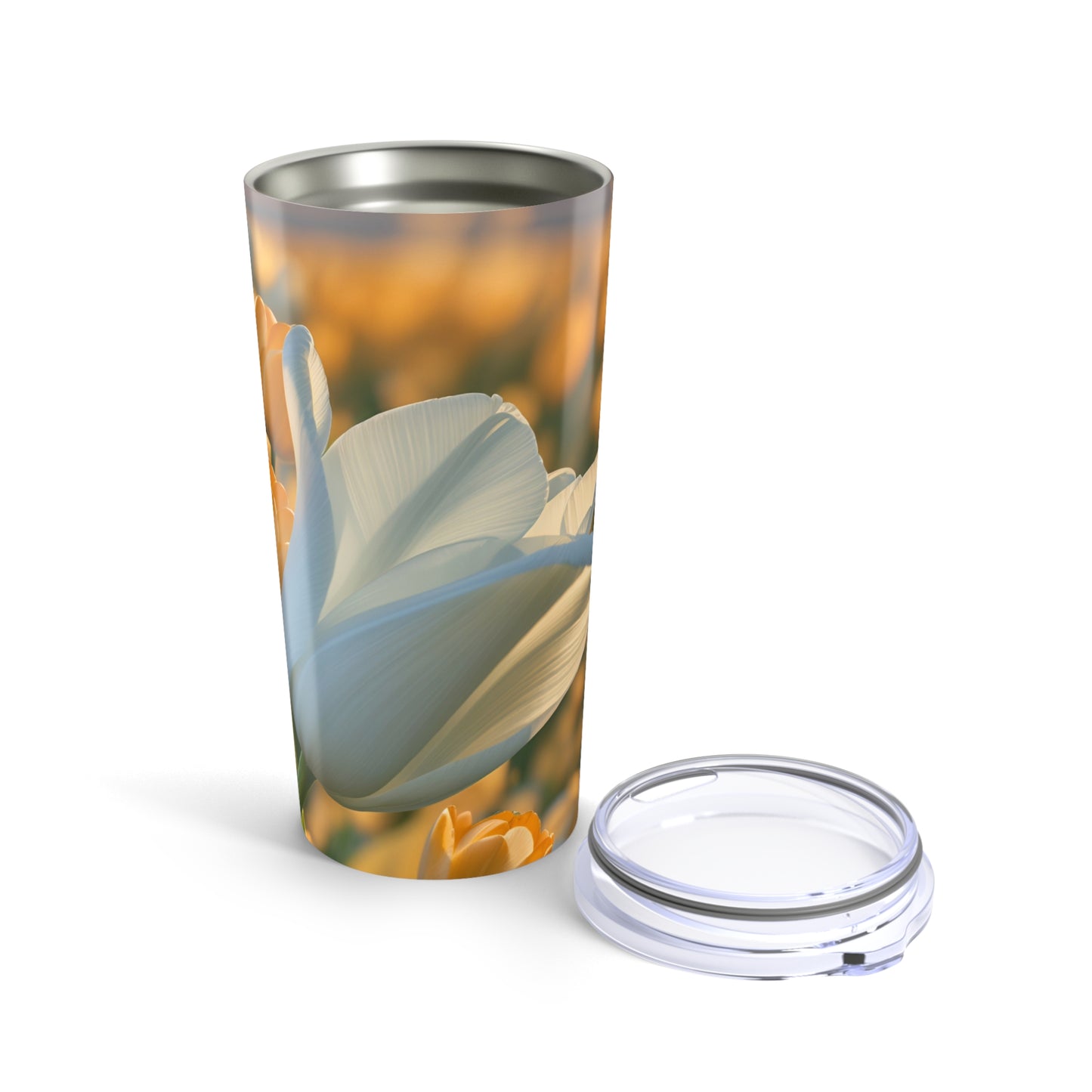 White Flower Tulip Tumbler 20oz (SP Photography Collection) BROWN
