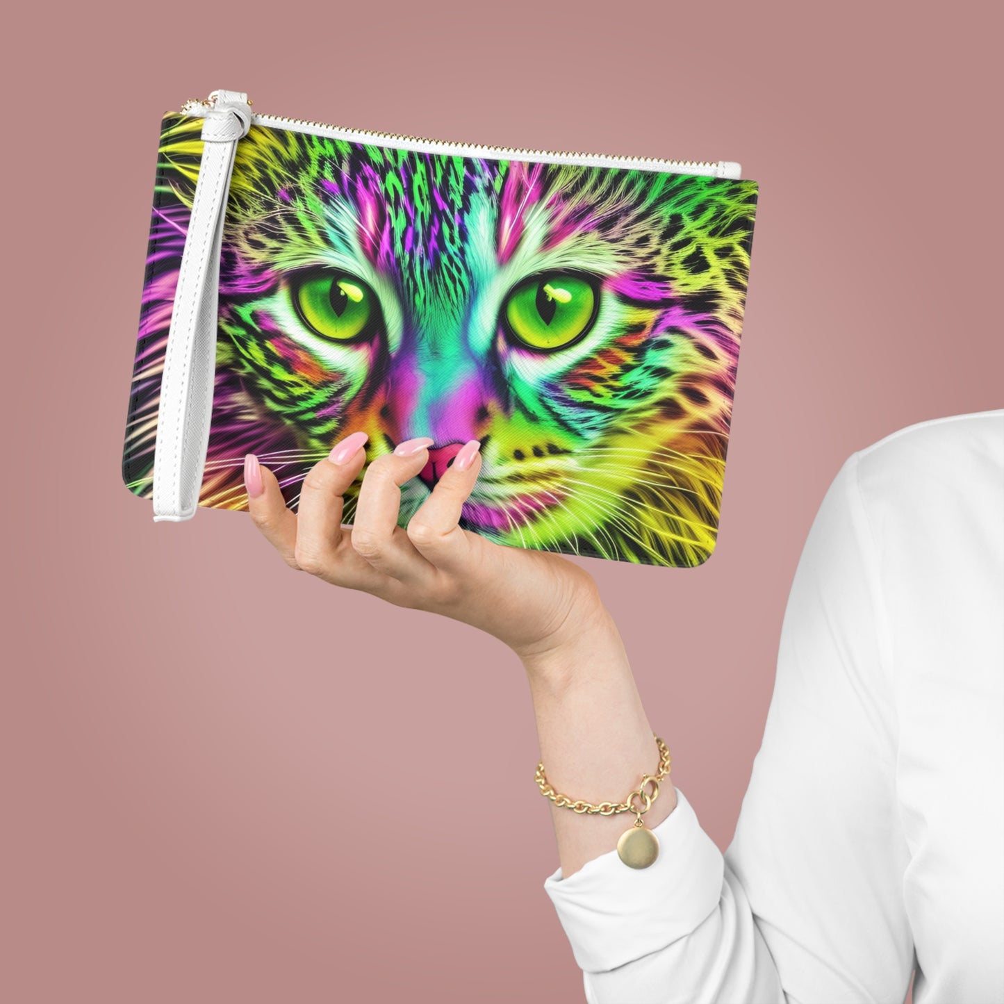 Colorful Kitty Large Clutch Bag (SP Photography Collection) GREEN