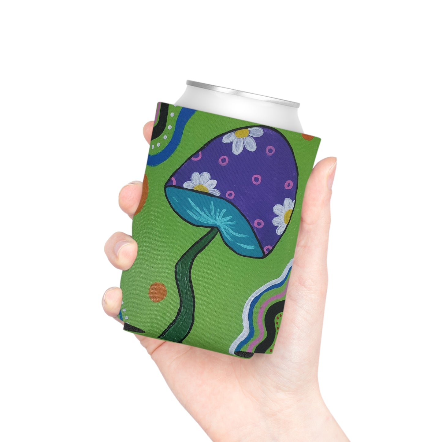 Marguerite Mushroom Can Regular Cooler Sleeve (Peculiar Paintings Collection) GREEN