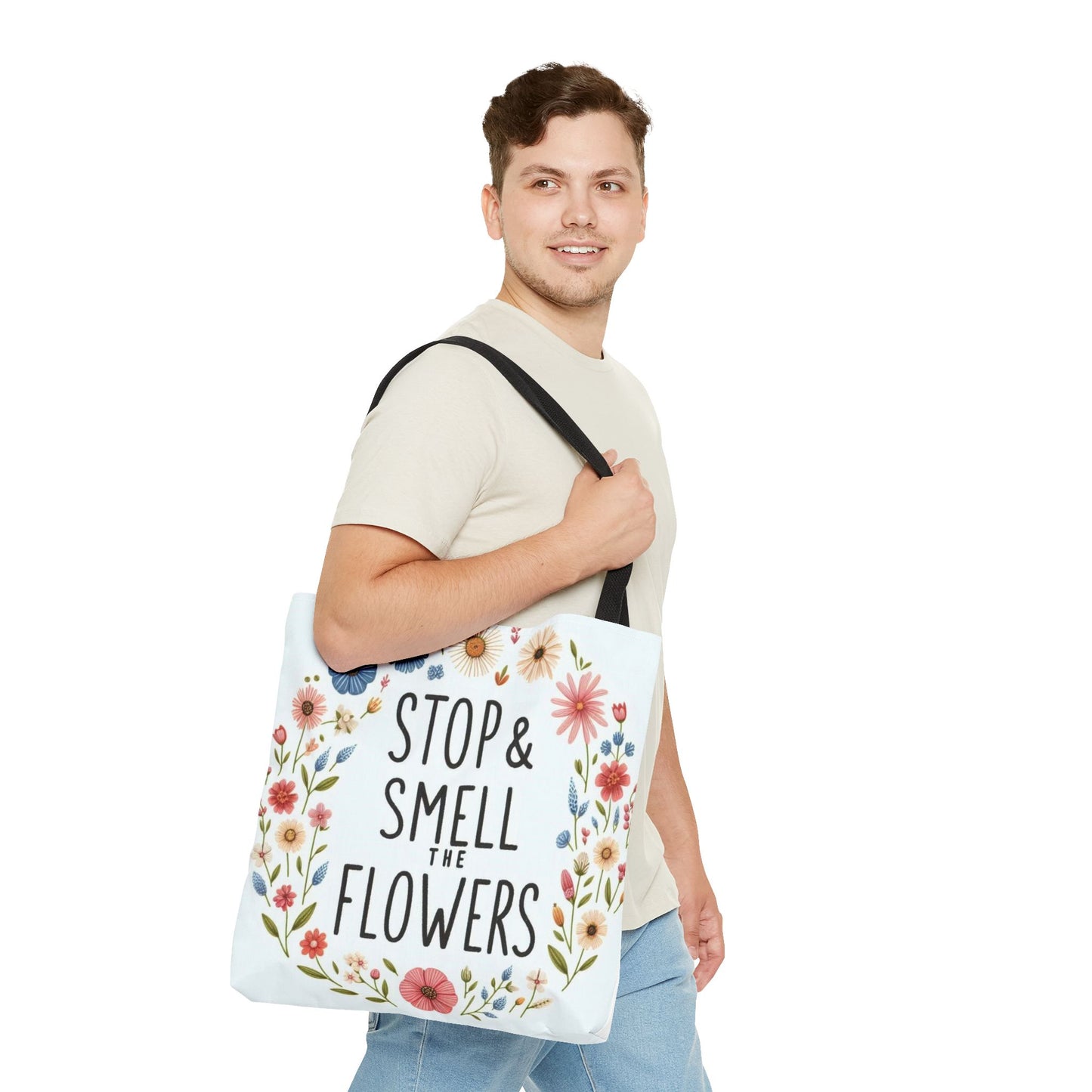 Smell The Flowers Tote Bag (aiB & J Collections) WHITE