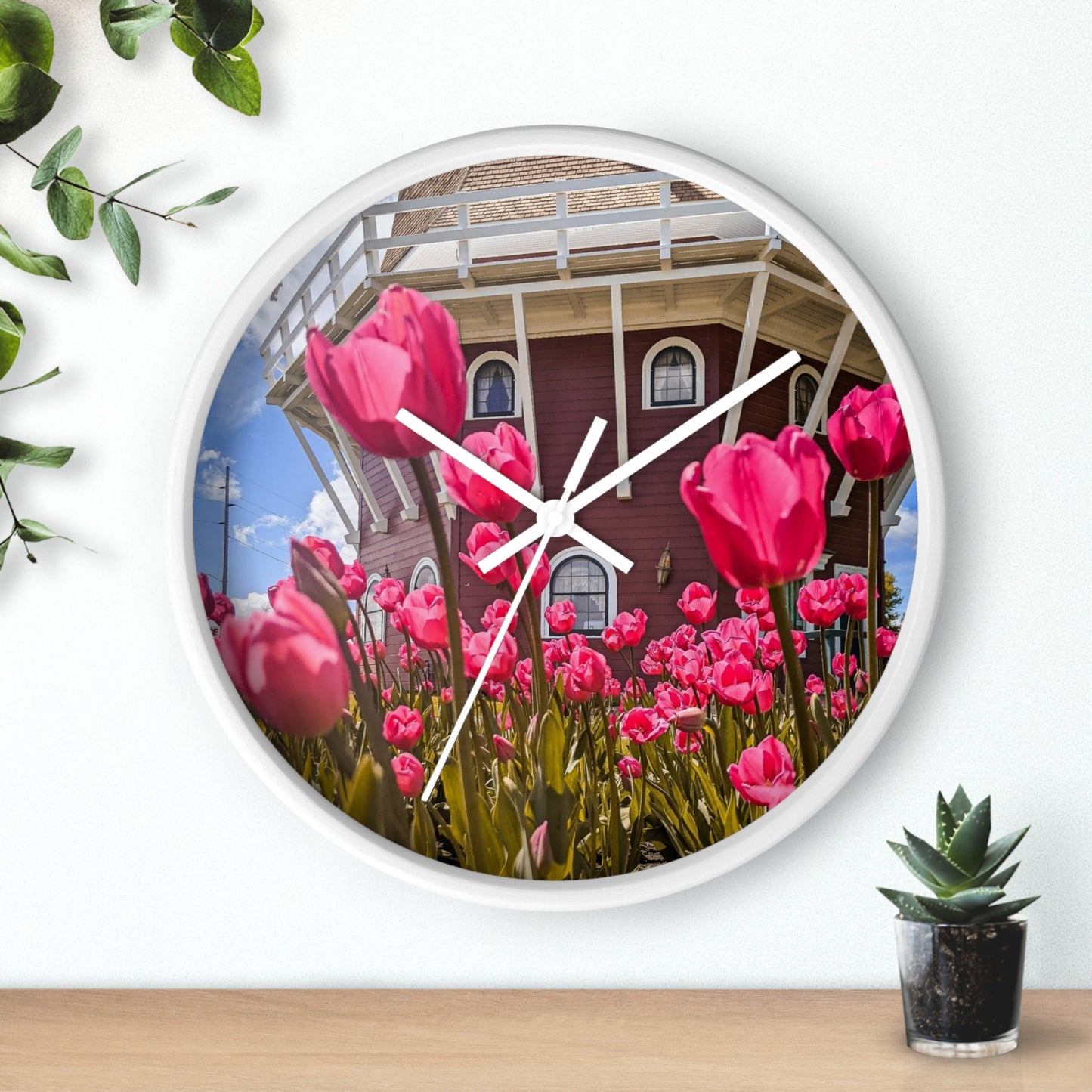 Windmill Pink Tulips Wall Clock (SP Photography Collection)