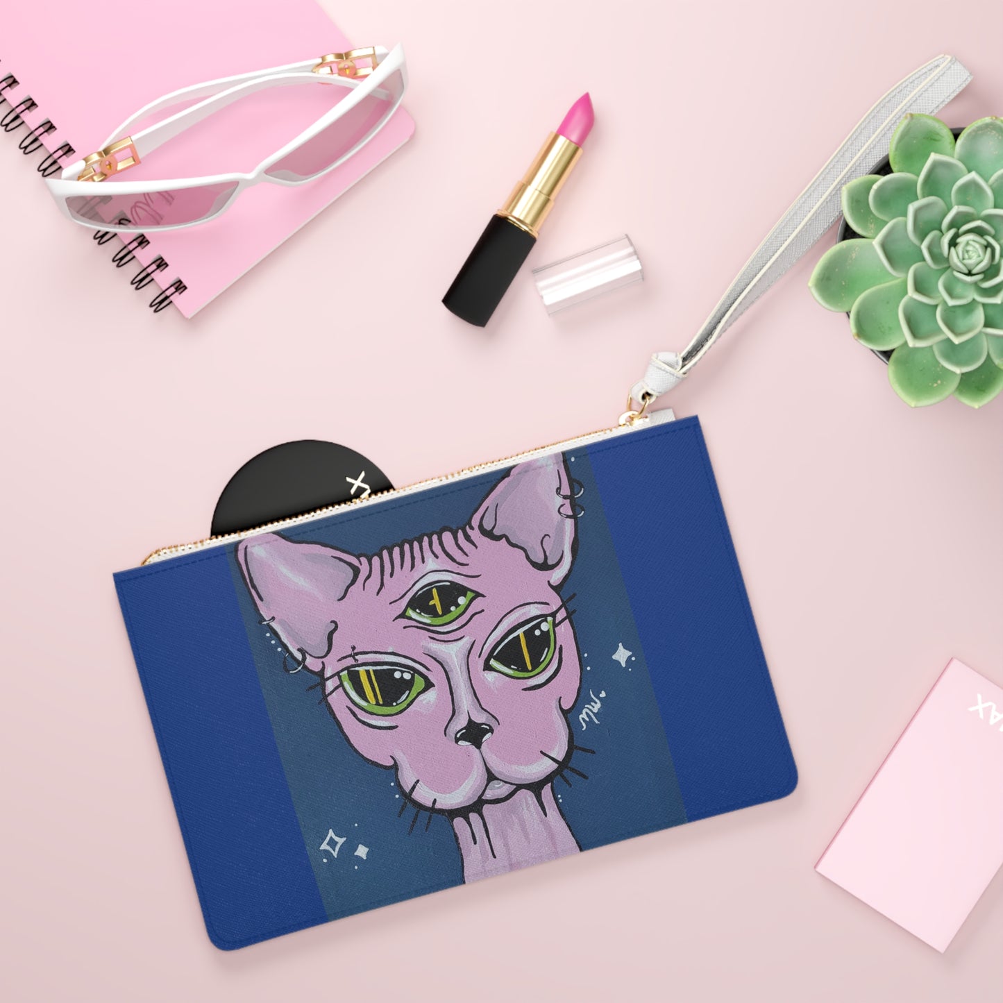 Madame Feline Large Clutch Bag (Peculiar Paintings Collection) NAVY