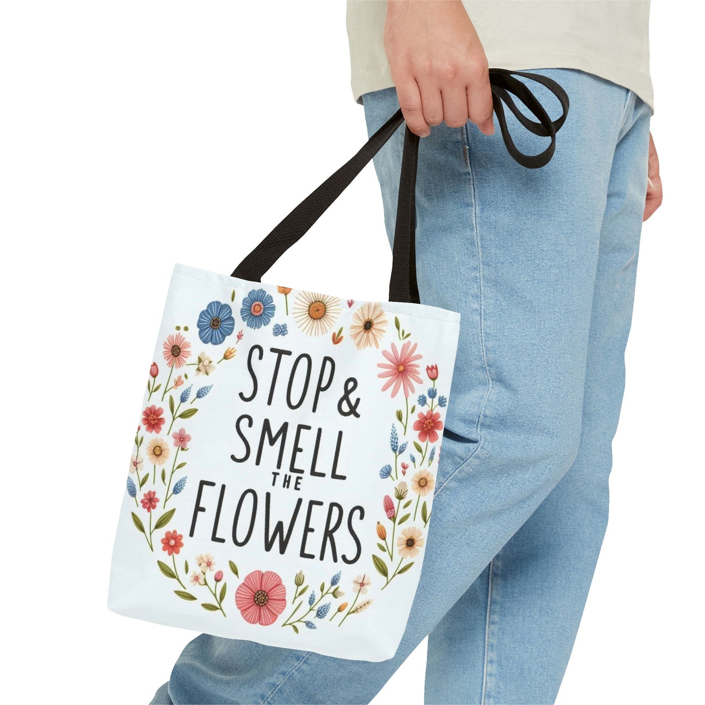 Smell The Flowers Tote Bag (aiB & J Collections) WHITE