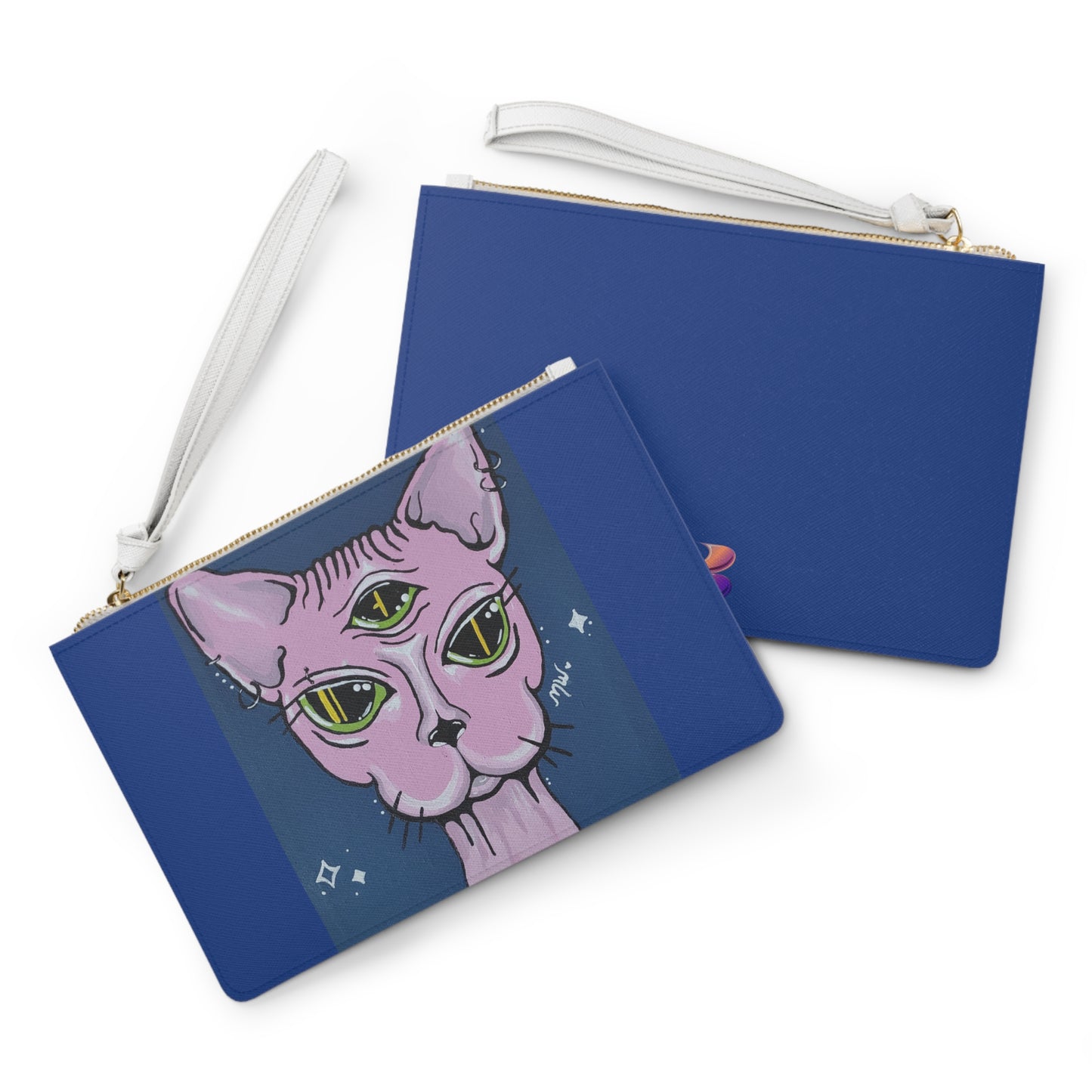 Madame Feline Large Clutch Bag (Peculiar Paintings Collection) NAVY