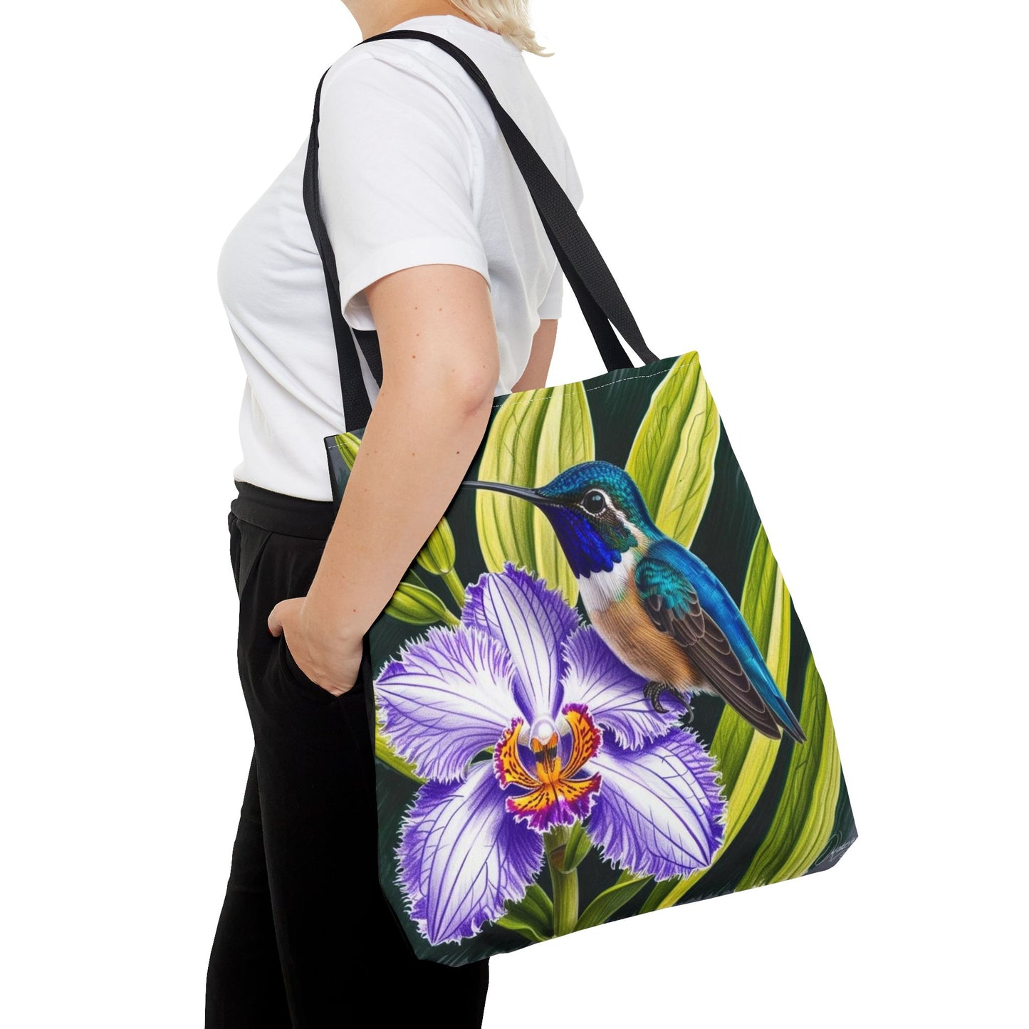 Hummingbird Flower Tote Bag (aiB & J Collections) BLACK