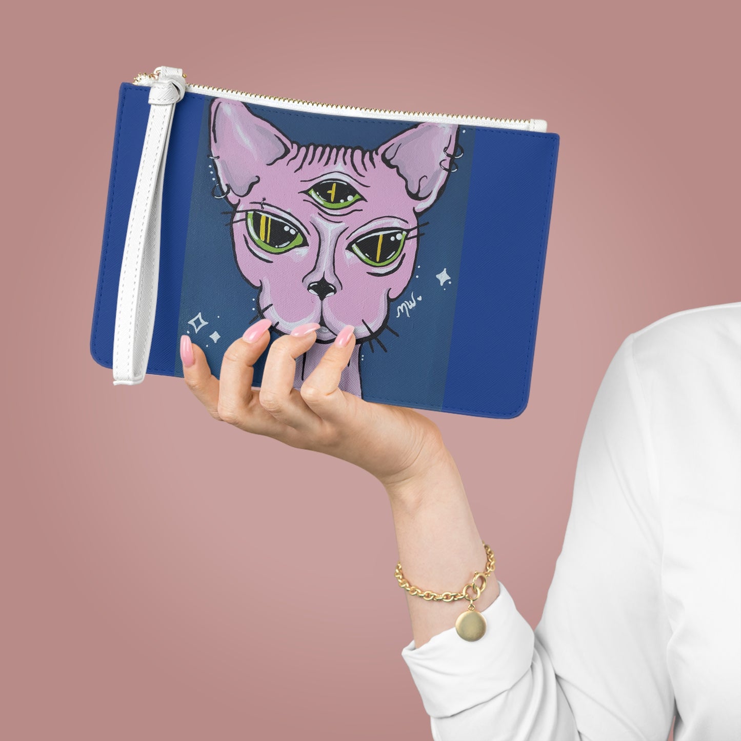 Madame Feline Large Clutch Bag (Peculiar Paintings Collection) NAVY
