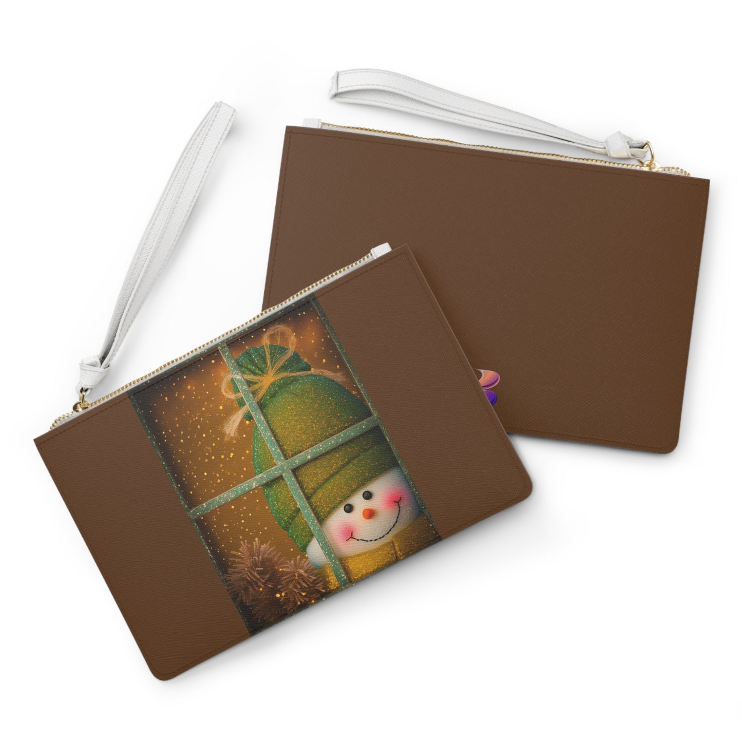 Peek A Boo Snowman Large Clutch Bag (SP Photography Collection) BROWN