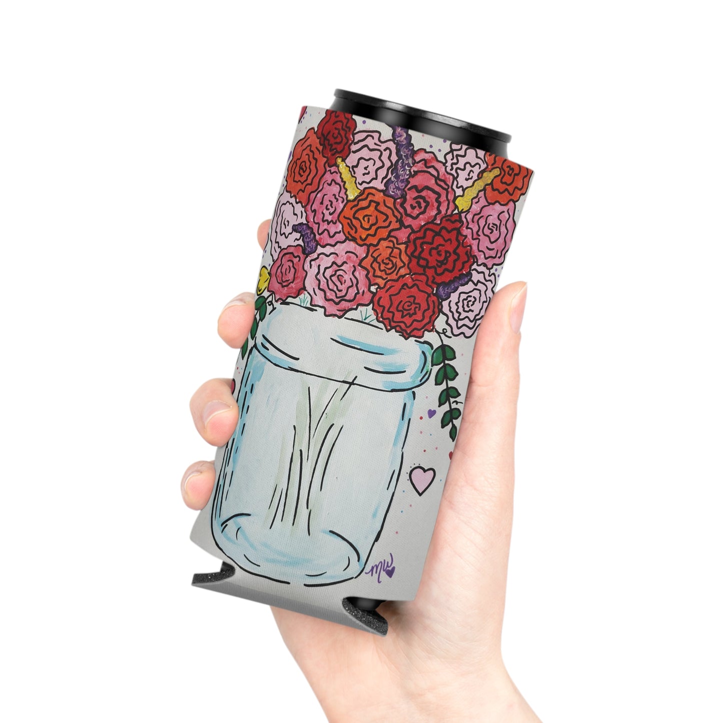 Valentines Day Slim Can Cooler Sleeve (Specialties Collection) GRAY