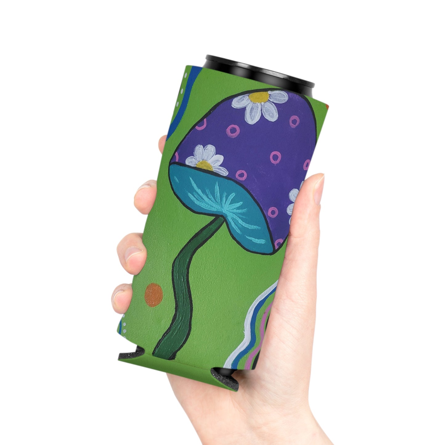 Marguerite Mushroom Can Slim Cooler Sleeve (Peculiar Paintings Collection) GREEN
