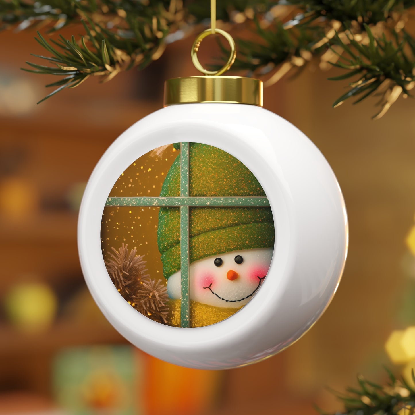 Peek A Boo Snowman Ceramic Christmas Ornament (SP Photography Collection)