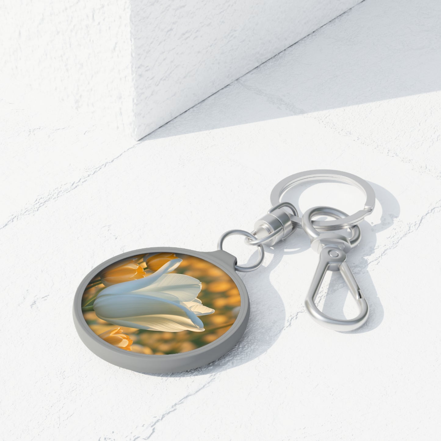 White Flower Tulip Key Ring (SP Photography Collection)