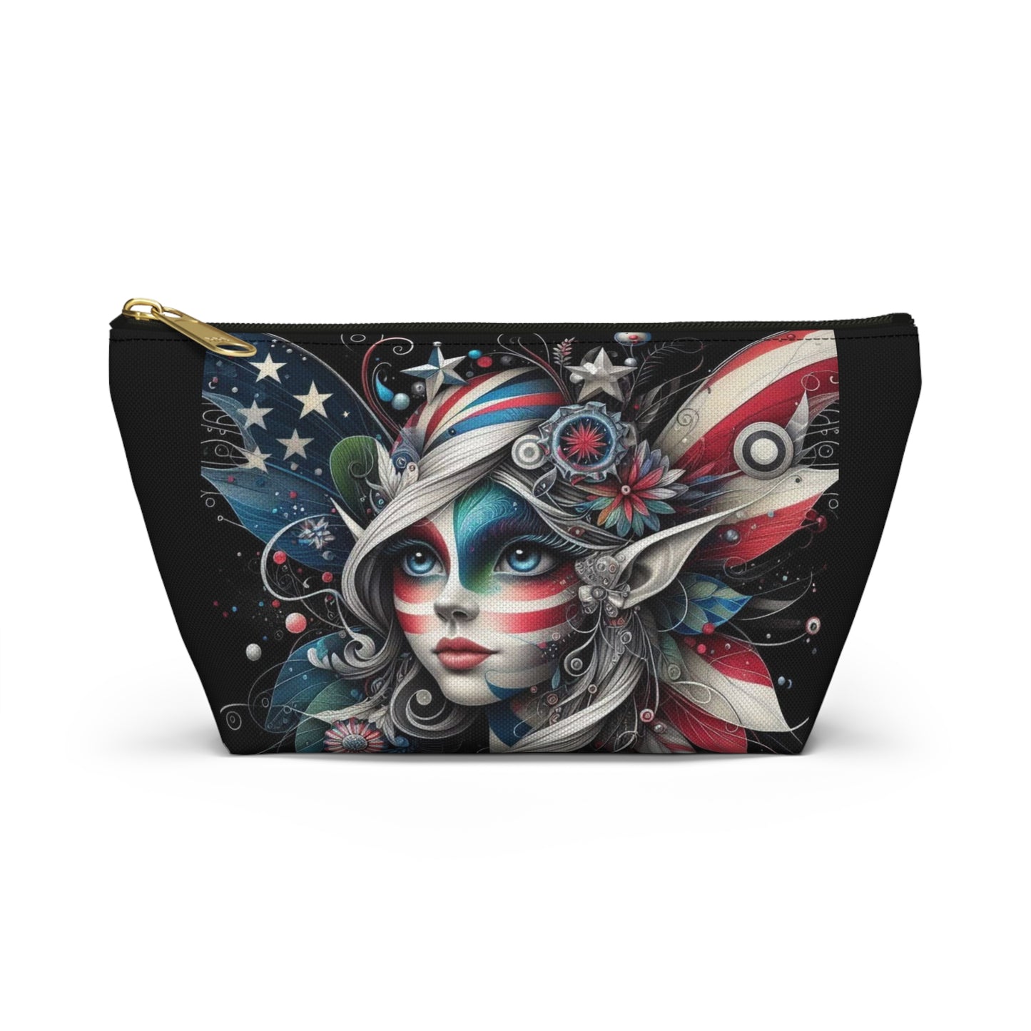 Patriotic Fairy of Hummingbird Accessory Pouch w T-bottom (aiB & J Collections) BLACK