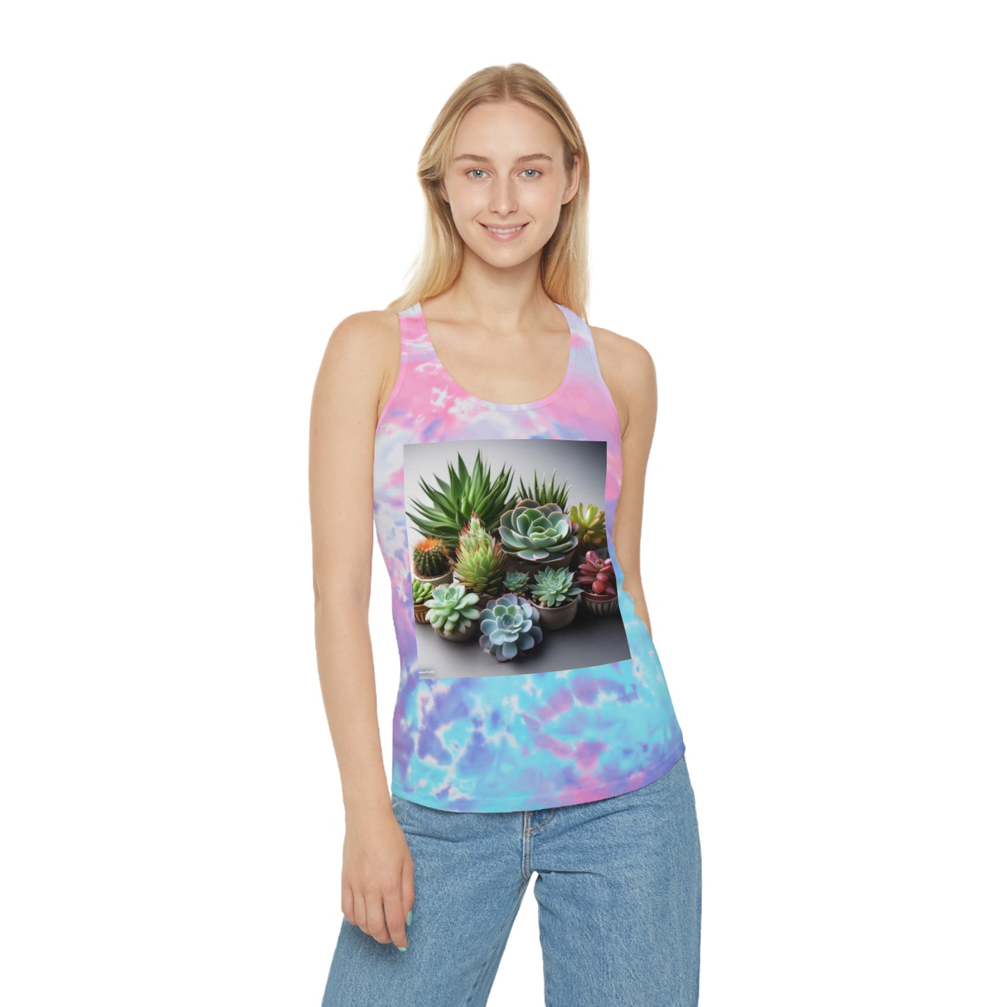 Blue succulent Tie Dye Racerback Tank Top (aiB & J Collections )