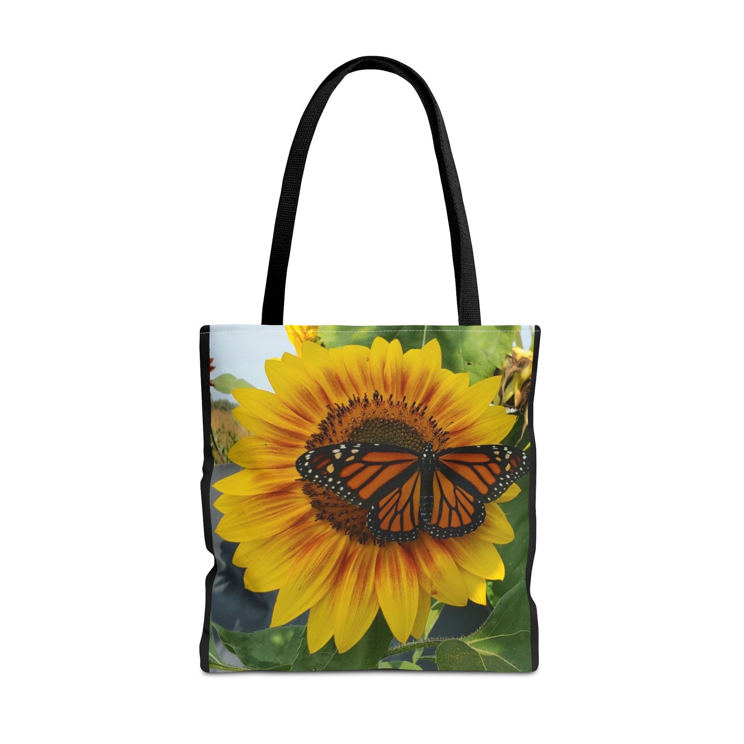 Happy Sunflower Butterfly Tote Bag (Enchanted Exposures By Tammy Lyne) BLACK