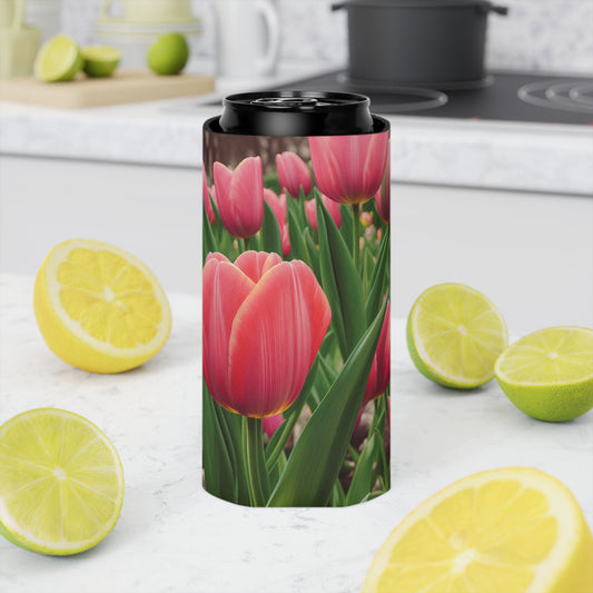 Pink Tulip Can Slim Cooler Sleeve (SP Photography Collection) GREEN