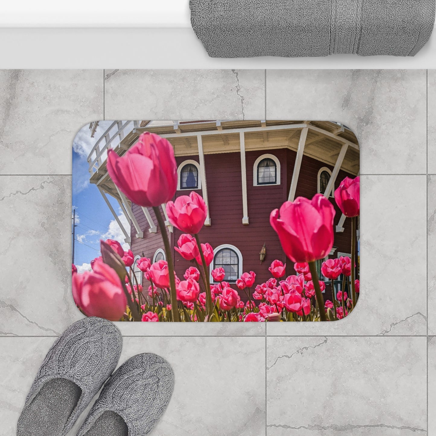 Windmill Pink Tulips Bath Mat (SP Photography Collection)