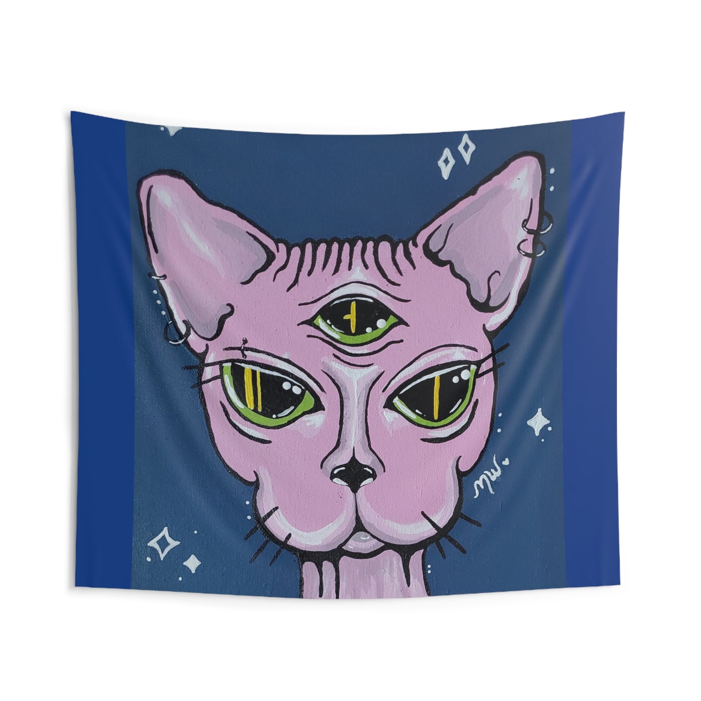 Madame Feline Indoor Wall Tapestries (Peculiar Paintings Collection) NAVY