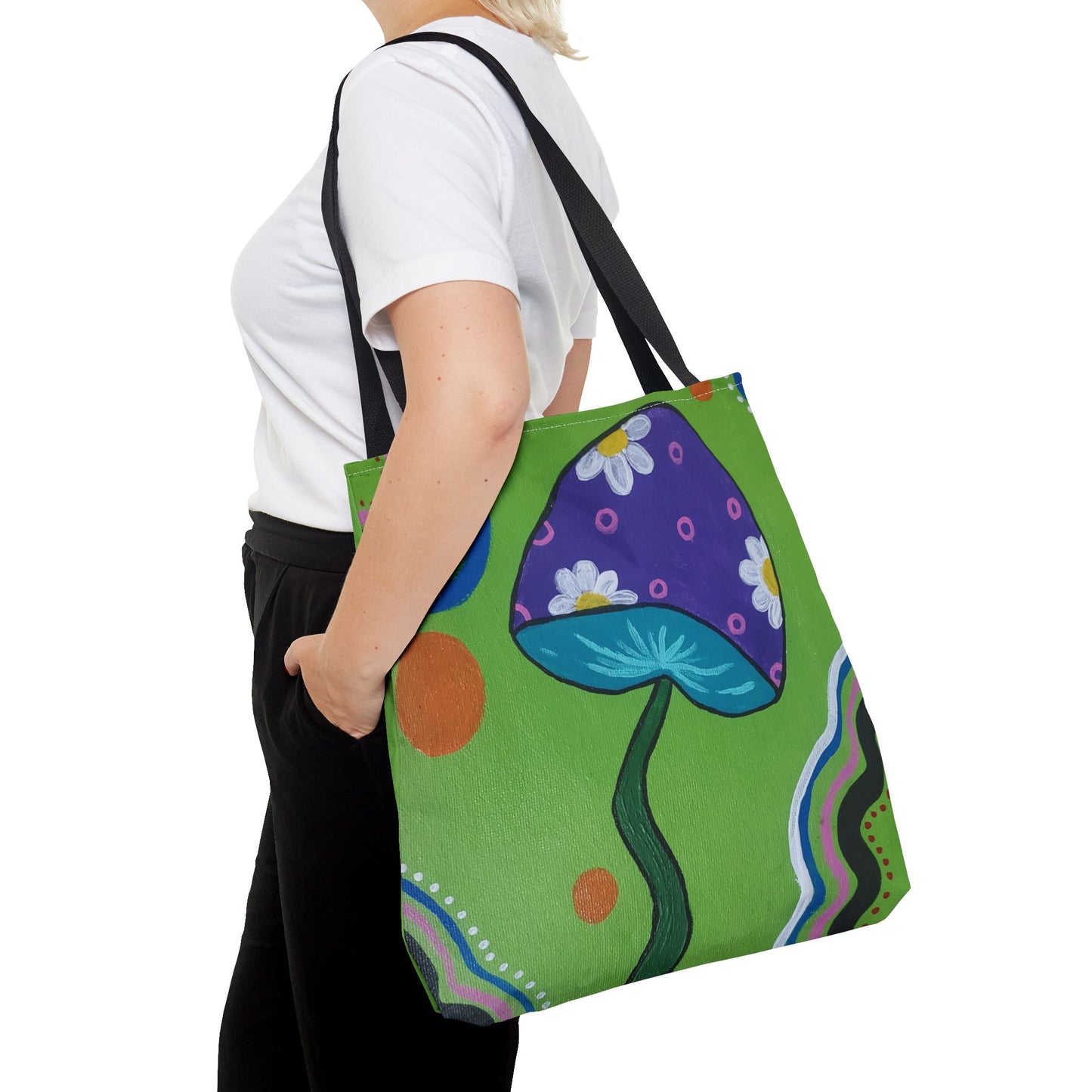 Marguerite Mushroom Tote Bag (Peculiar Paintings Collection) GREEN