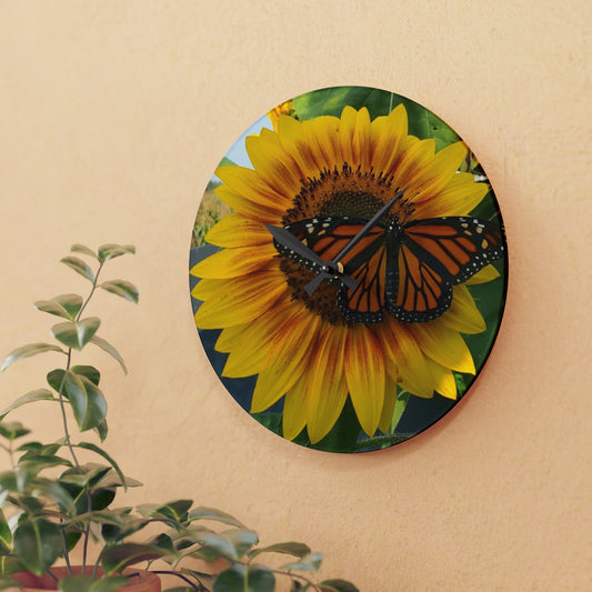 Happy Sunflower Acrylic Wall Clock (Enchanted Exposures By Tammy Lyne Collection)